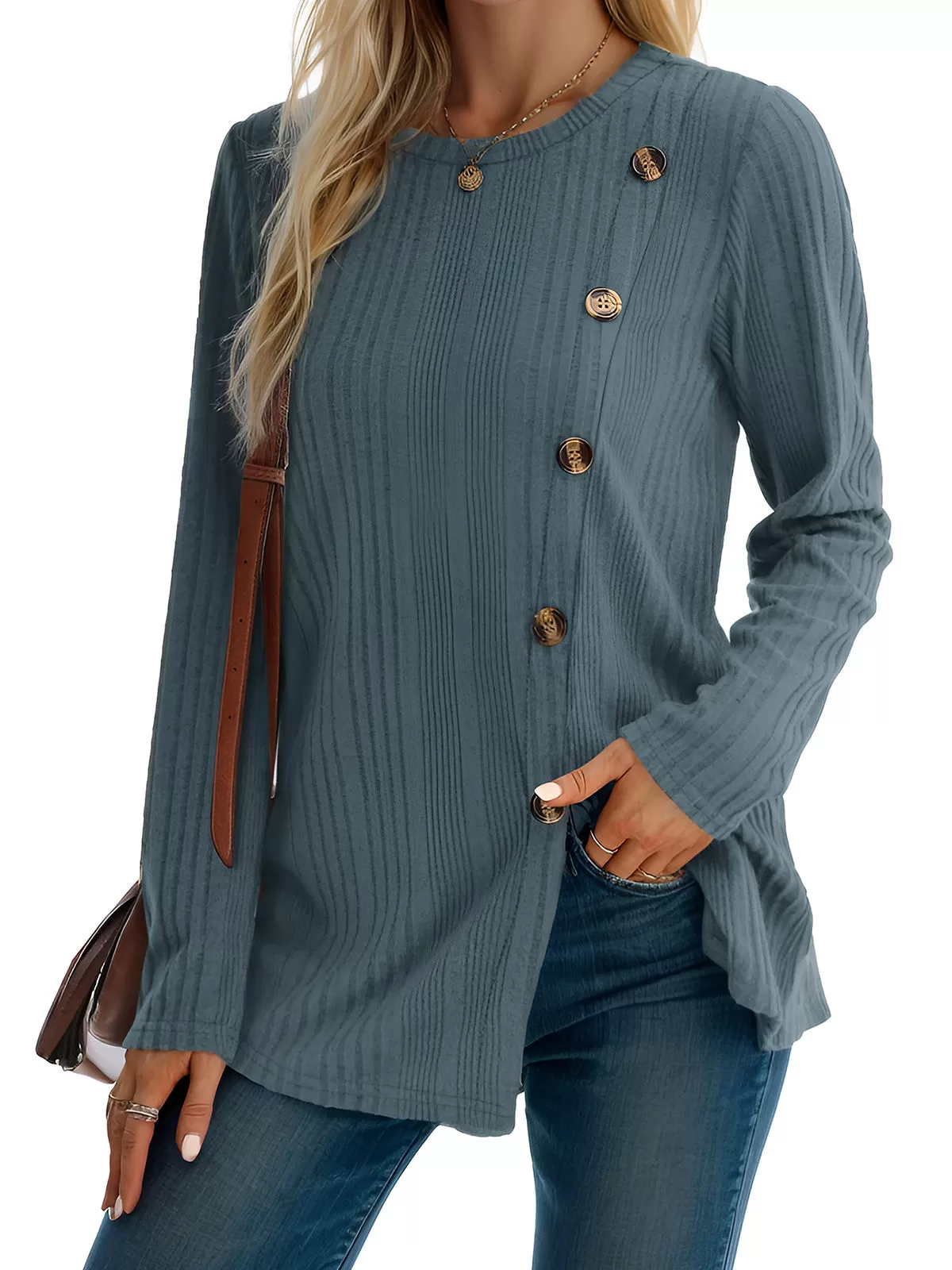 Round Neck Long Sleeve Tunic Blouse, 2 of 5