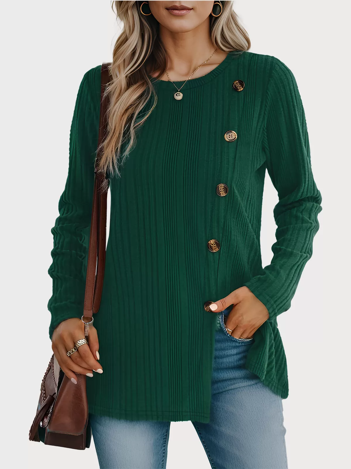 Round Neck Long Sleeve Tunic Blouse, 1 of 5