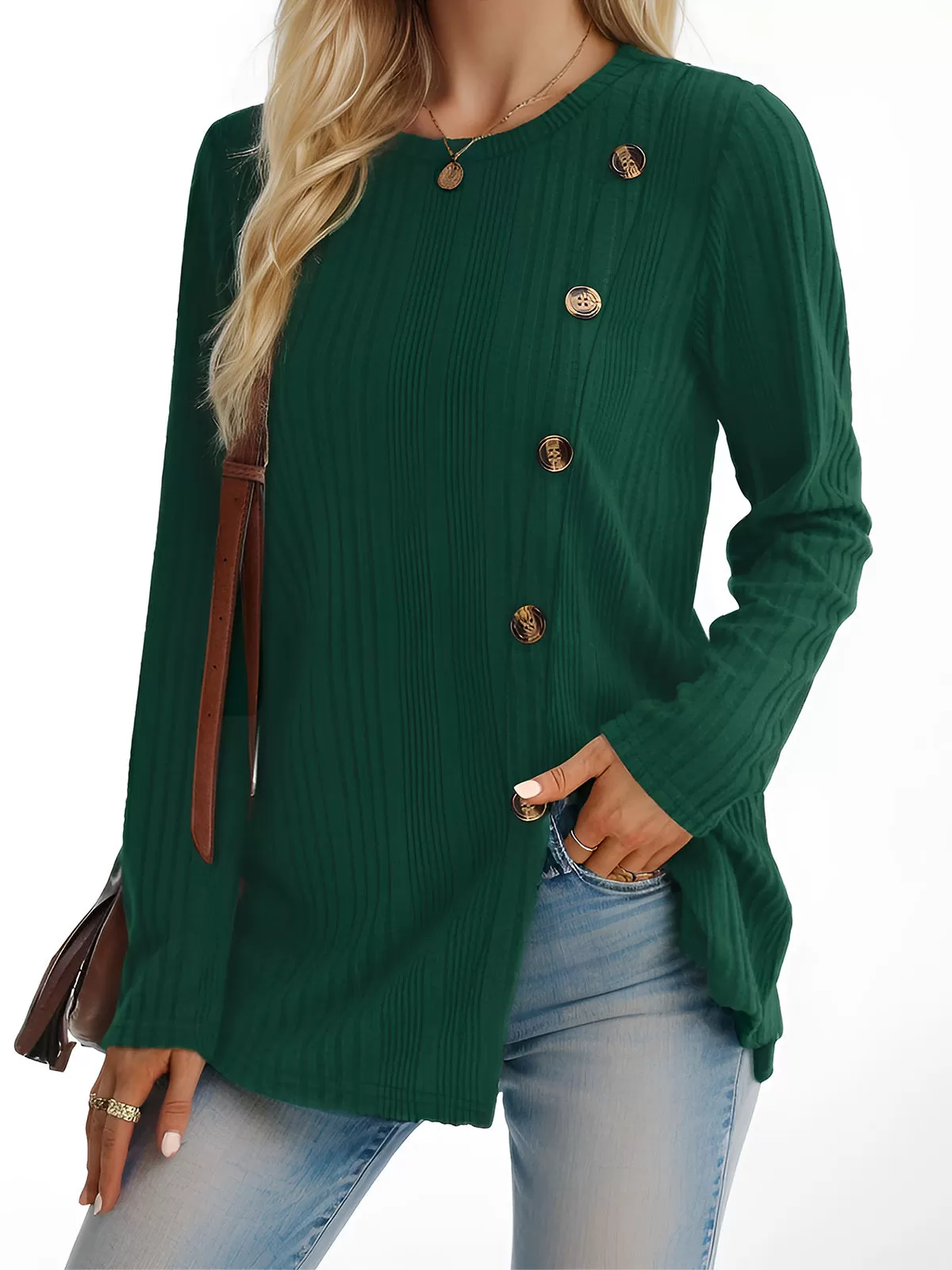 Round Neck Long Sleeve Tunic Blouse, 2 of 5