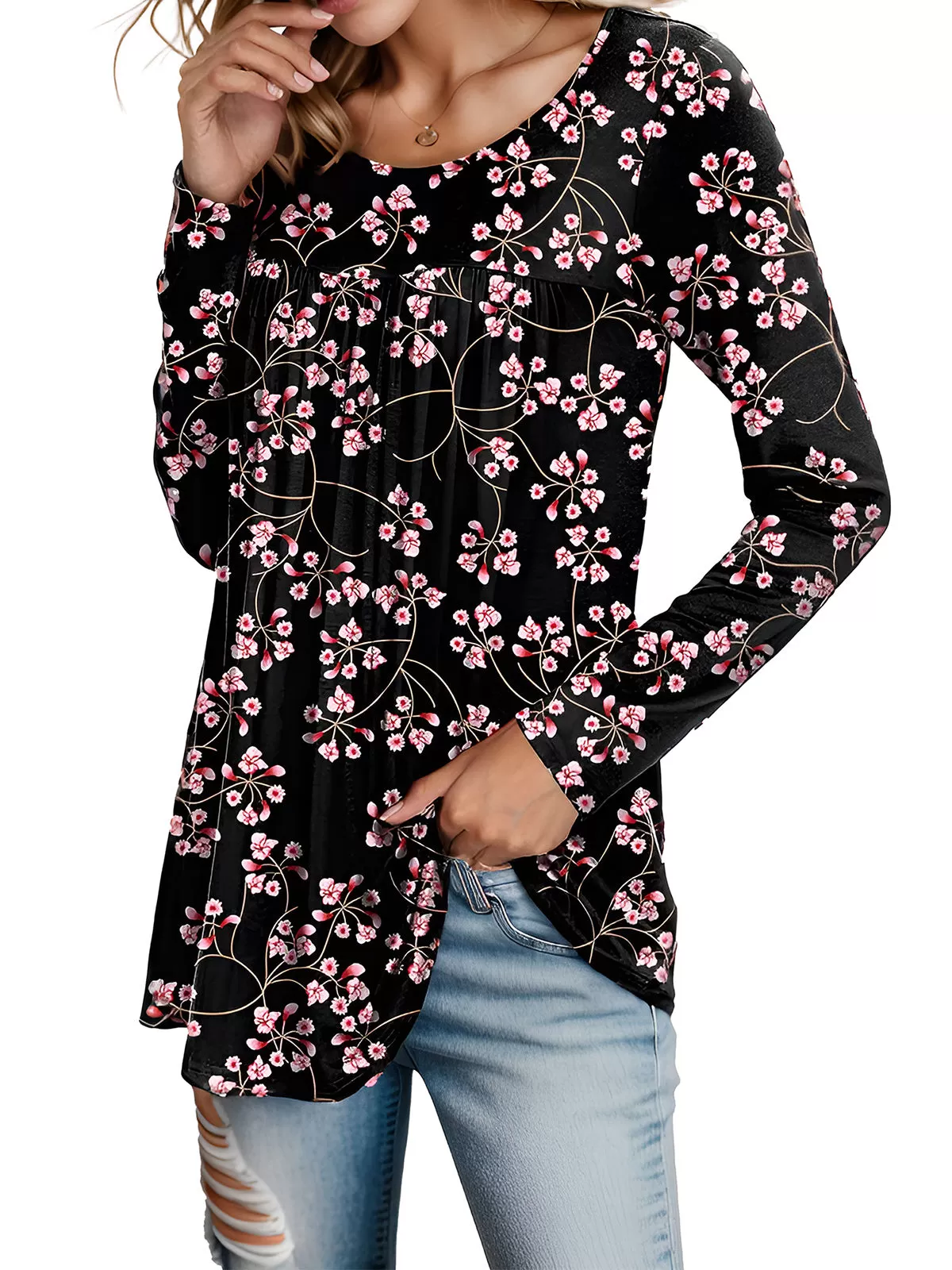 Floral Round Neck Long Sleeve T-shirt, 2 of 4