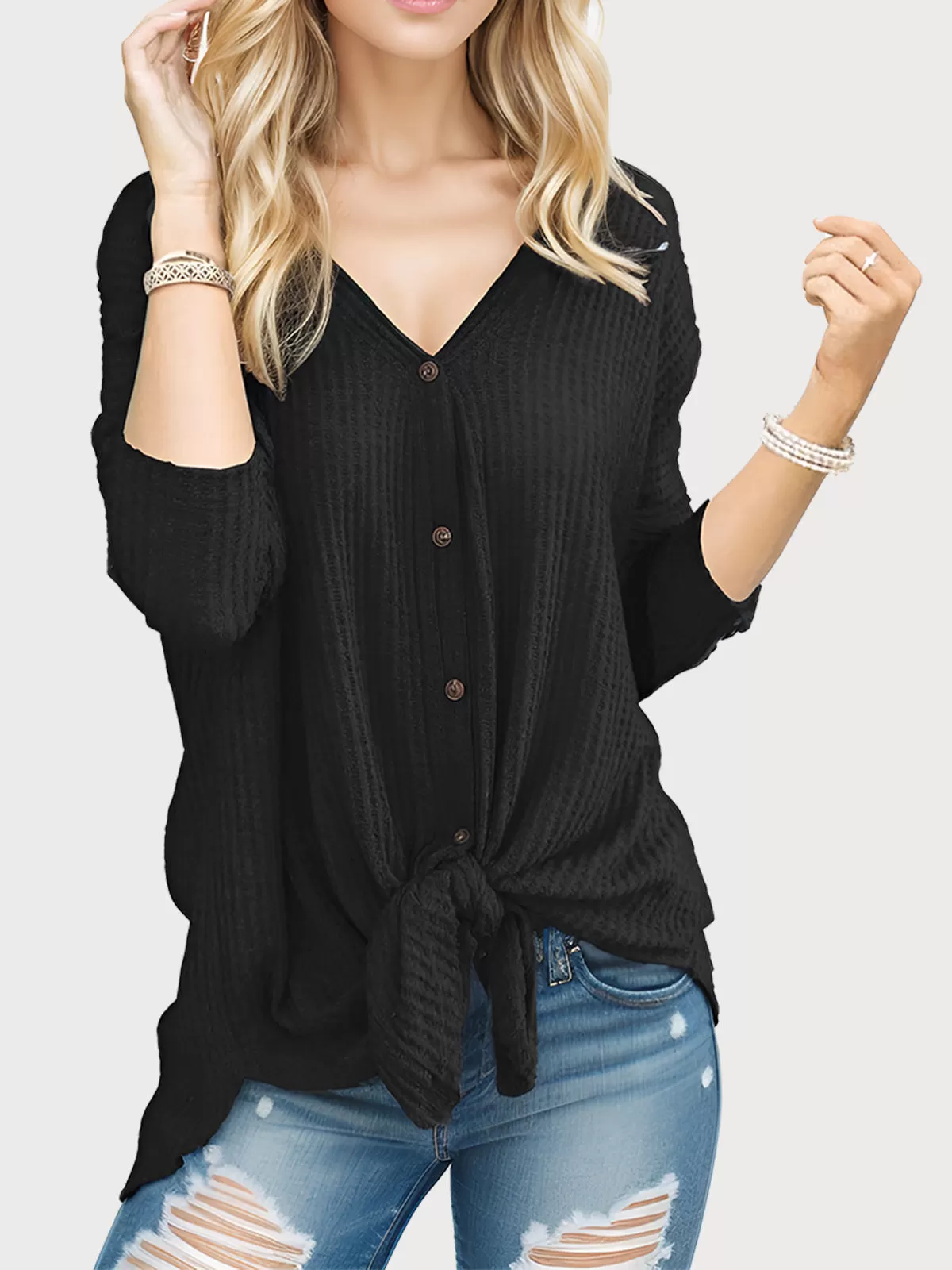 V-neck Batwing Long Sleeve Blouse, 1 of 5