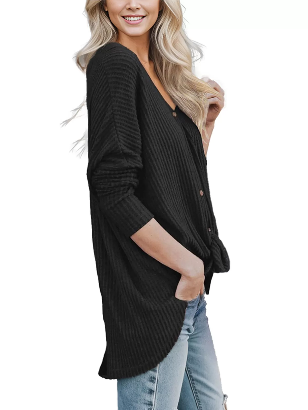 V-neck Batwing Long Sleeve Blouse, 2 of 5