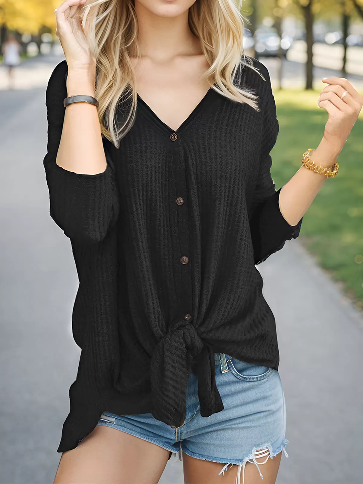 V-neck Batwing Long Sleeve Blouse, 5 of 5