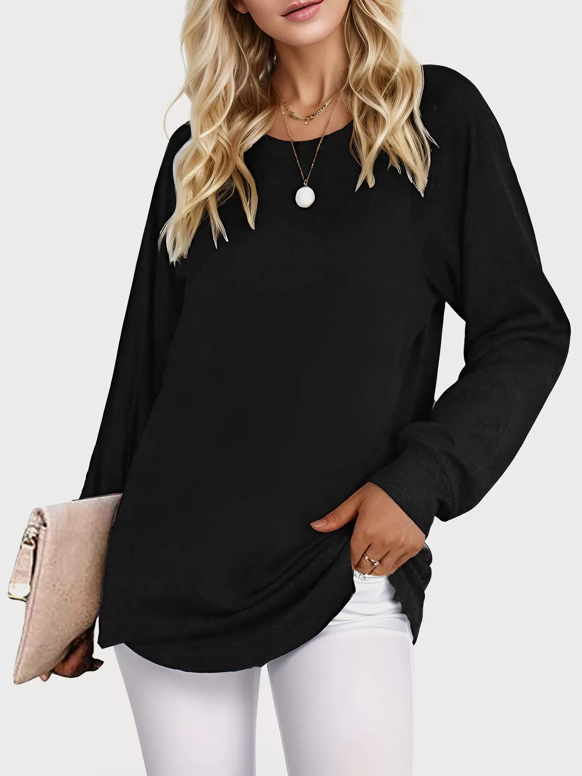 Round Neck Raglan Long Sleeve Knit Tunic Blouse, 1 of 5
