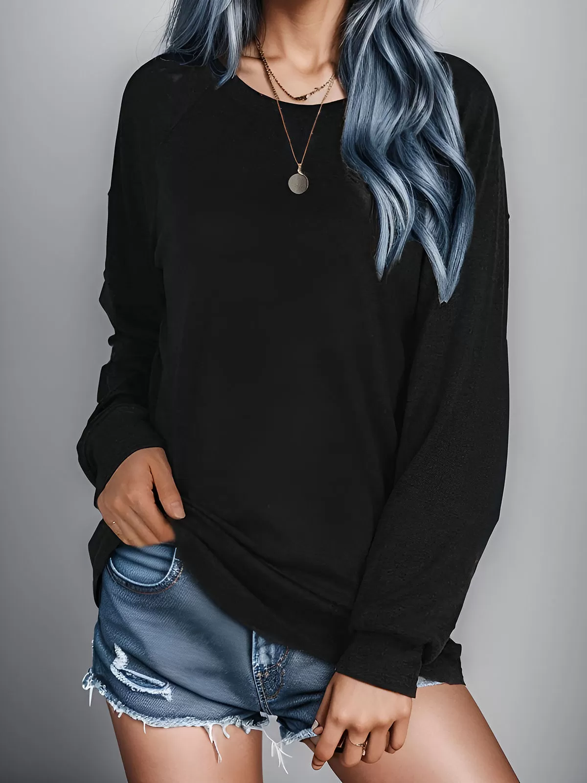 Round Neck Raglan Long Sleeve Knit Tunic Blouse, 2 of 5