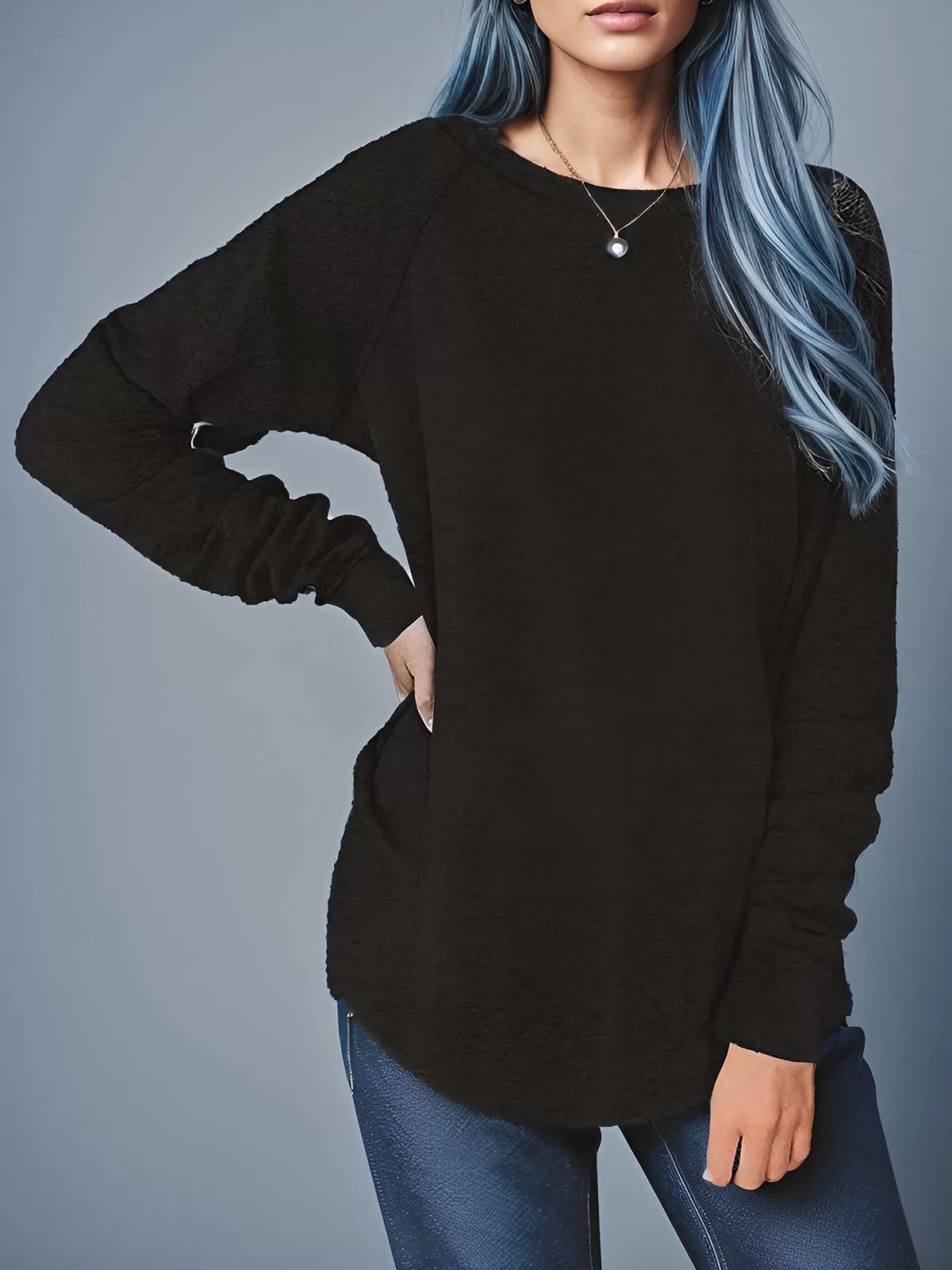 Round Neck Raglan Long Sleeve Knit Tunic Blouse, 3 of 5