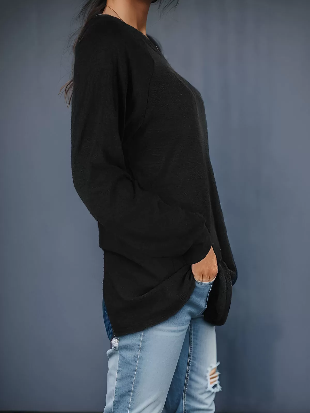 Round Neck Raglan Long Sleeve Knit Tunic Blouse, 4 of 5