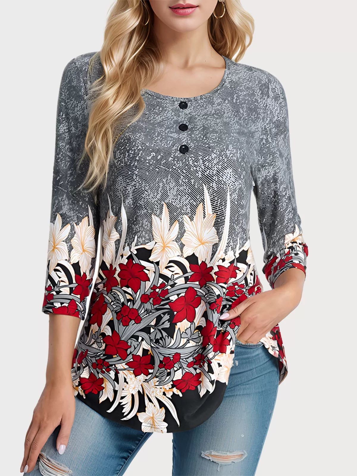 Floral Round Neck Blouse, 1 of 5