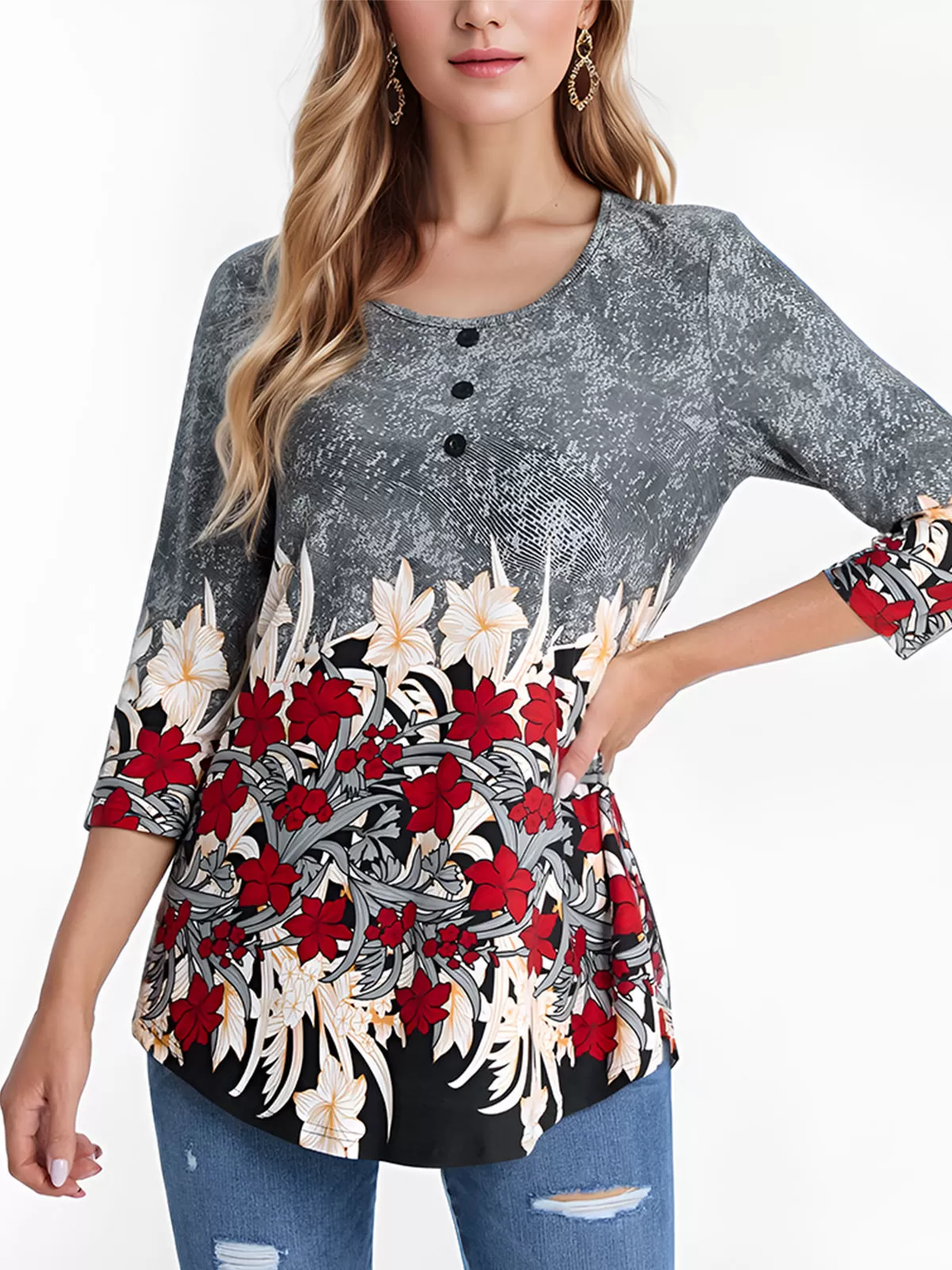 Floral Round Neck Blouse, 3 of 5