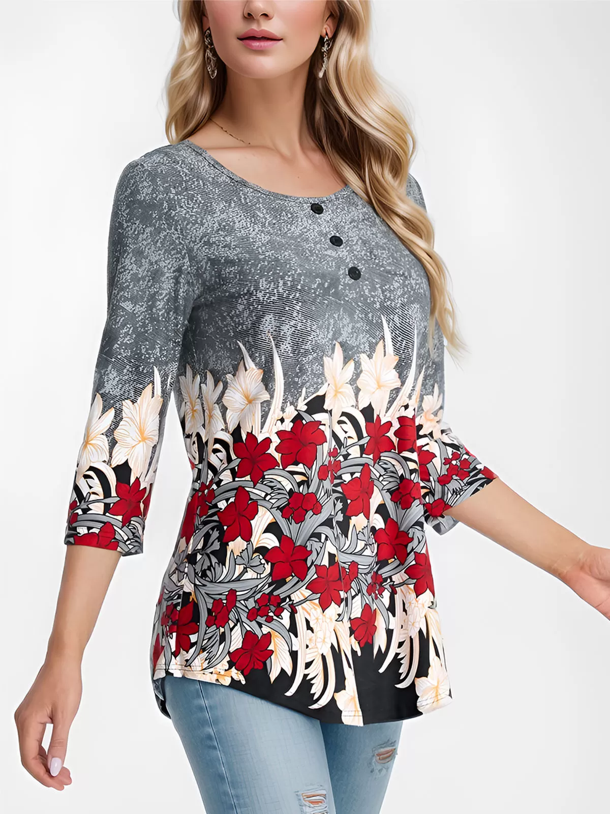 Floral Round Neck Blouse, 4 of 5