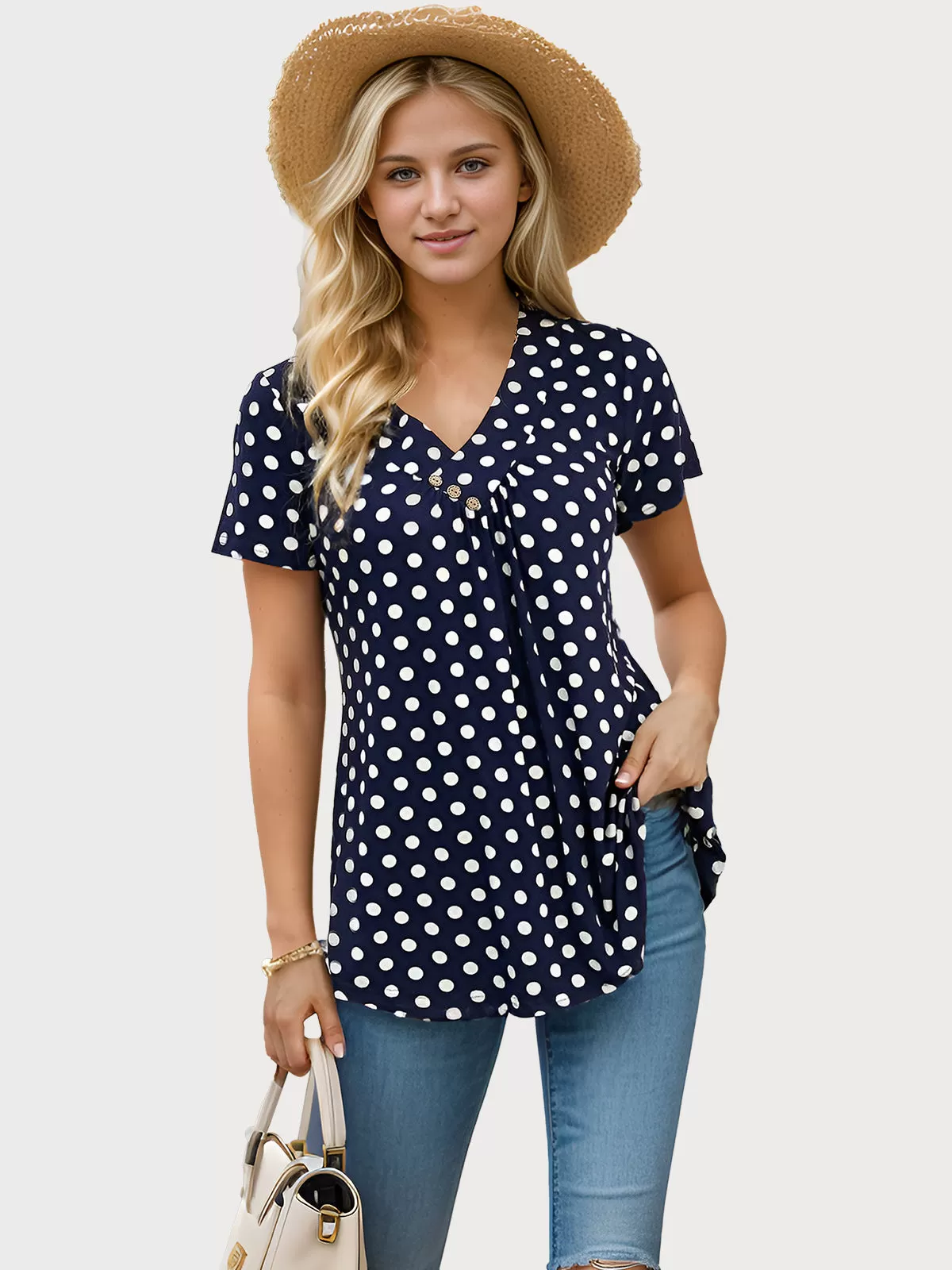 Wrinkle V-neck Short Sleeve T-shirt, 1 of 5