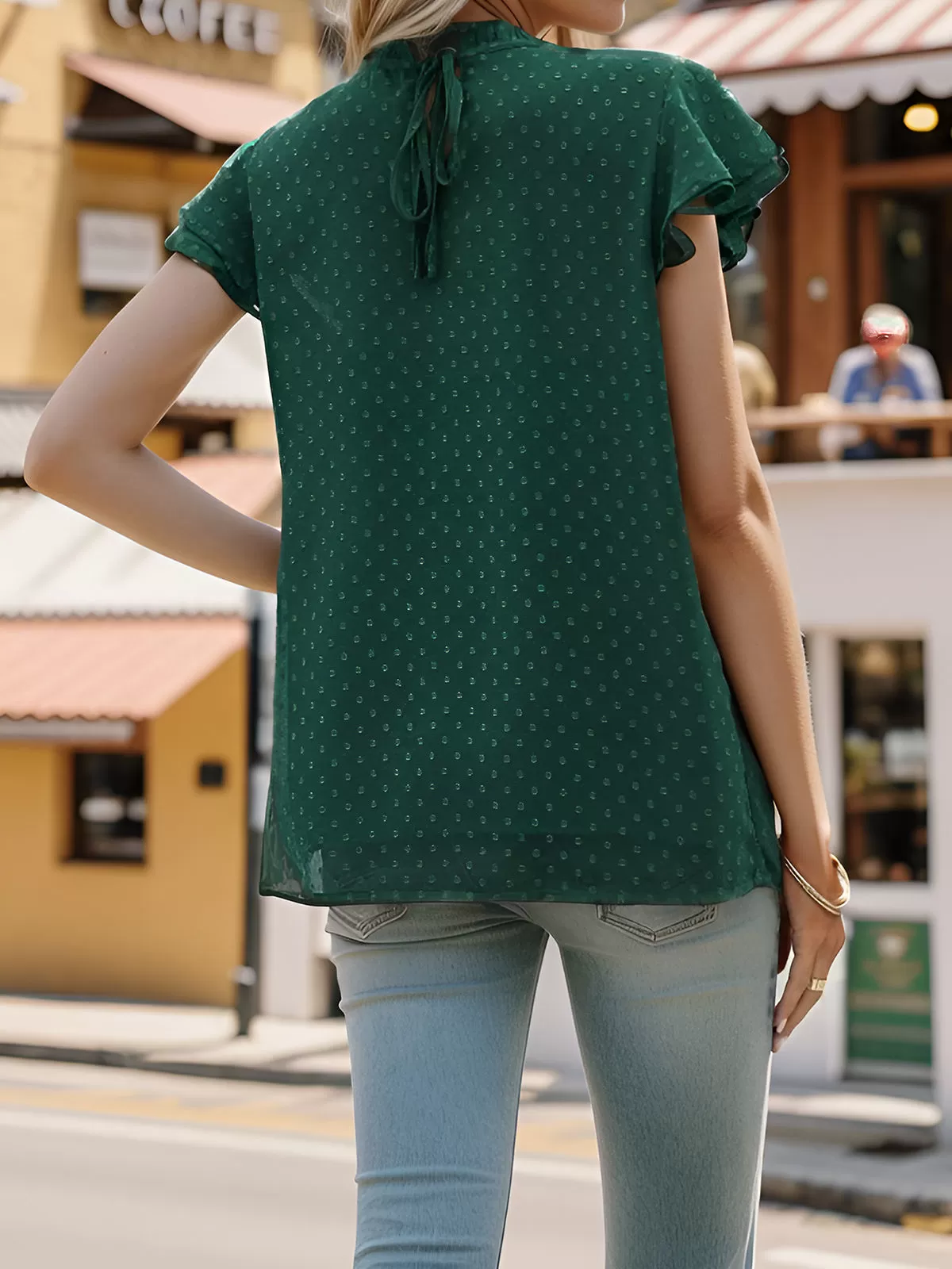 Round Neck Flounce Short Sleeve Blouse, 4 of 6