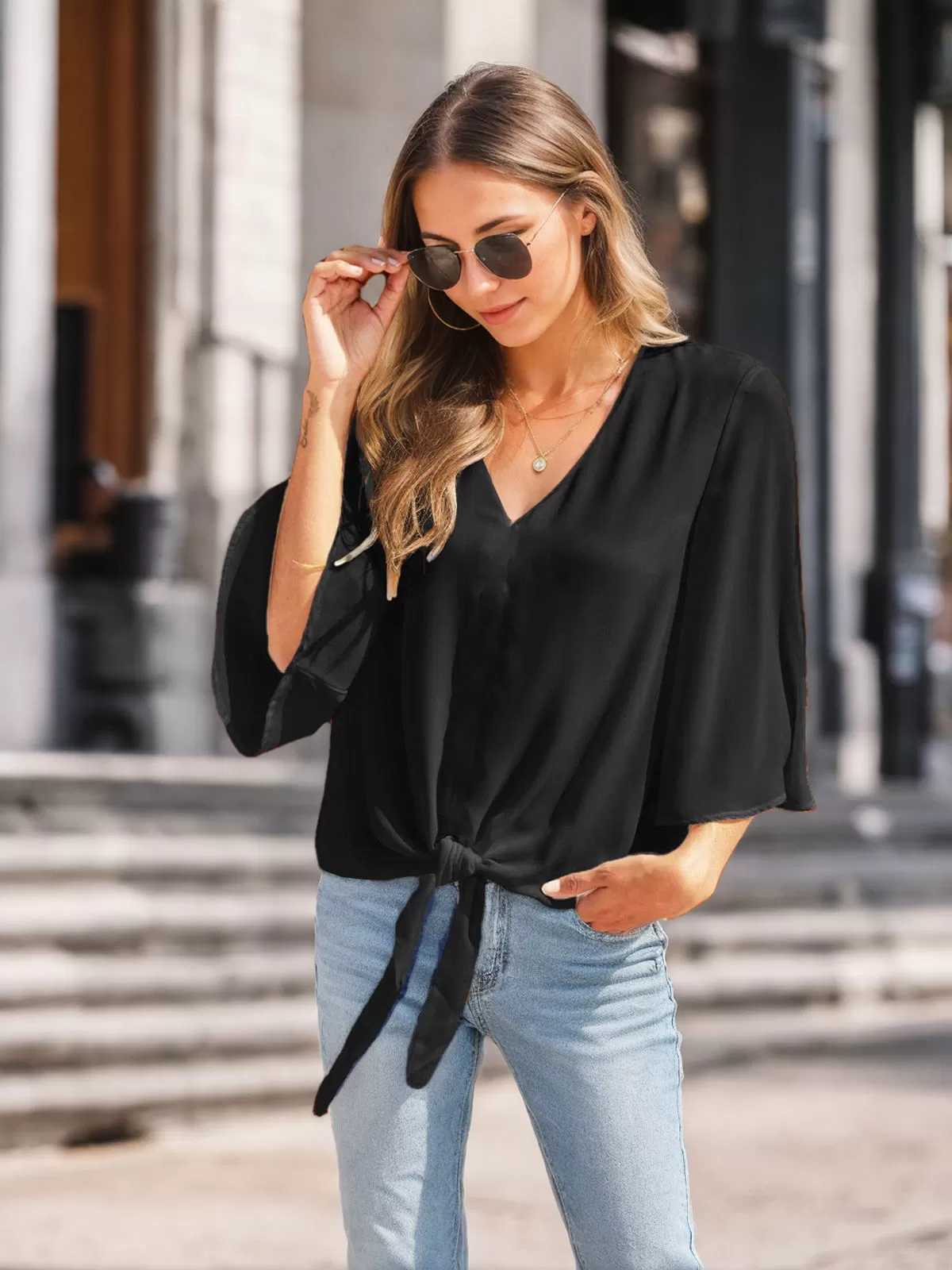 Floral V-neck Flare Blouse, 3 of 5