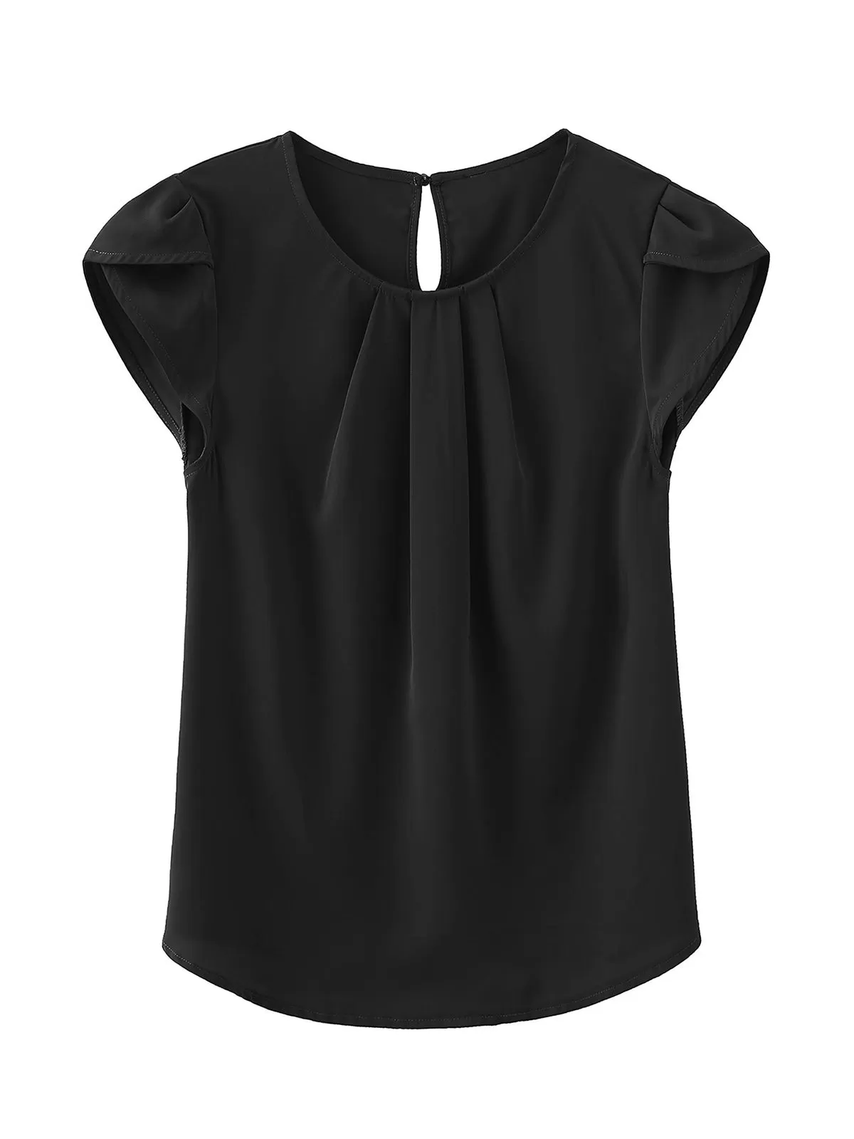 Wrinkle Round Neck Petal Short Sleeve Blouse, 4 of 5