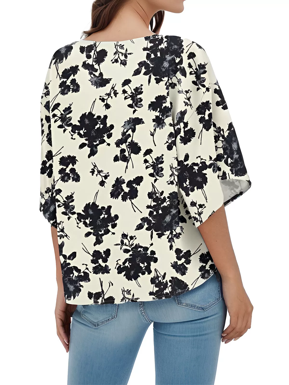 Printing V-neck Flare Half Sleeve Blouse, 3 of 4