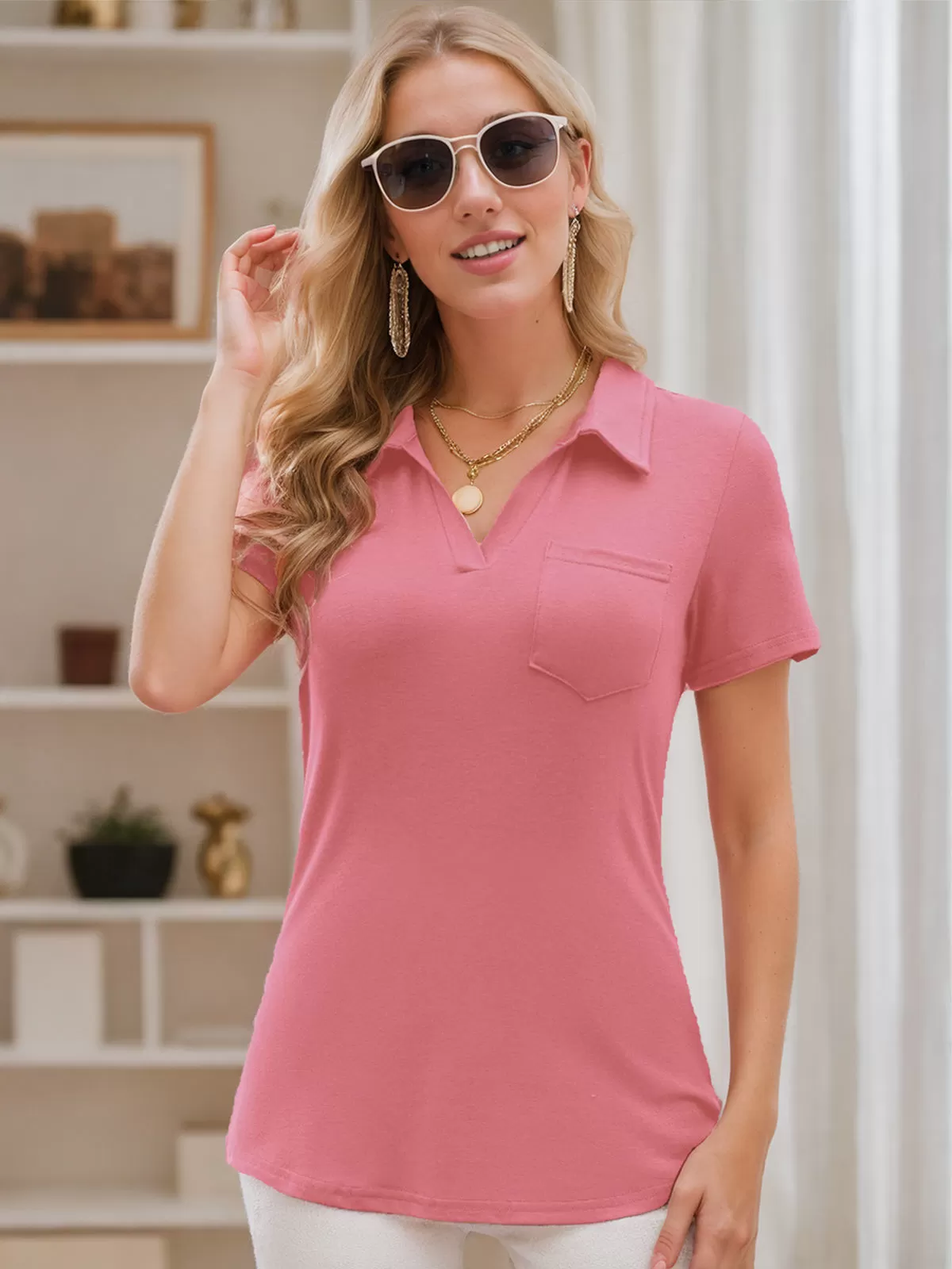 Lapel V-neck Polo Shirts Collared T-shirt, 4 of 5