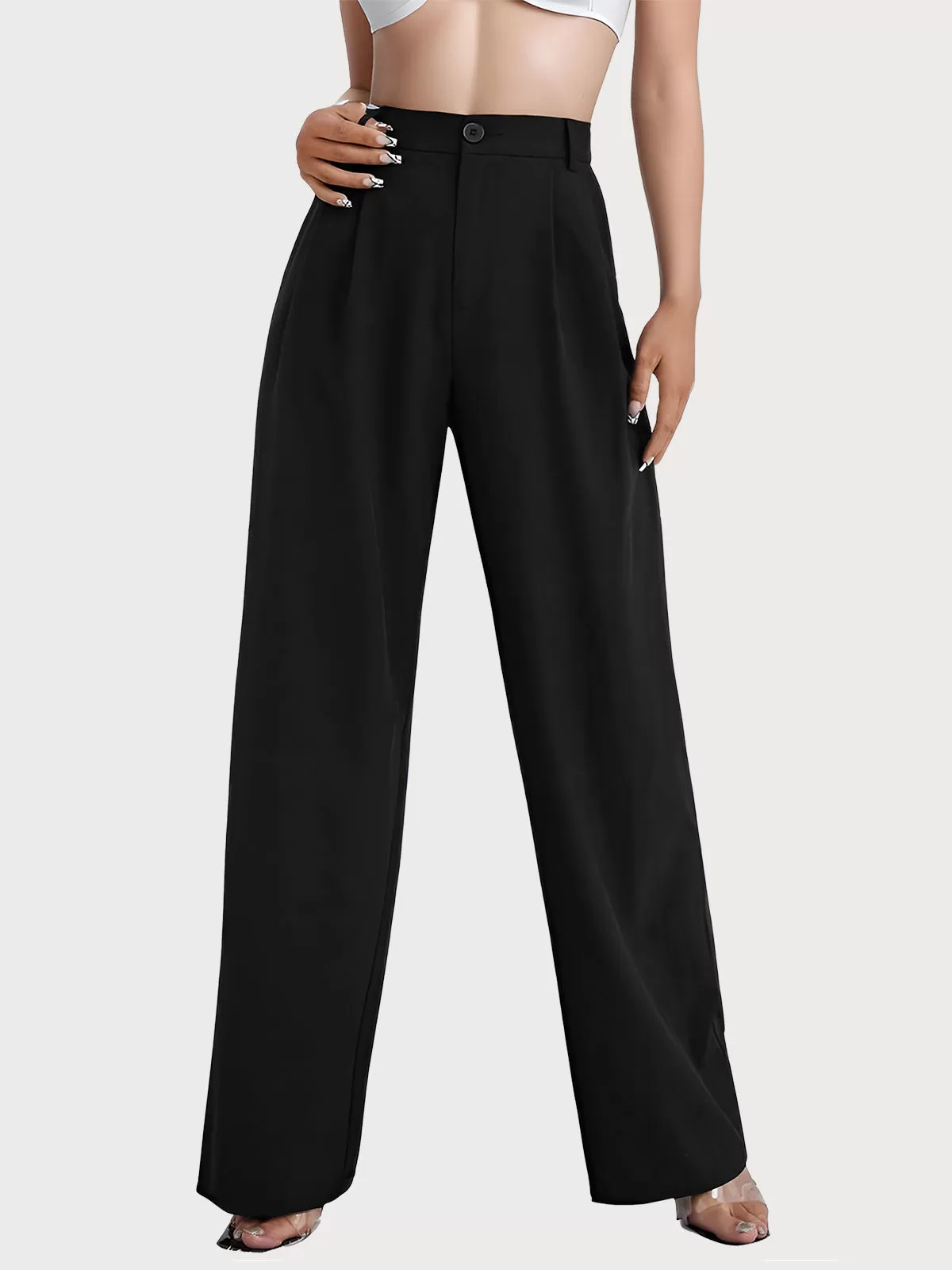 High Rise Zipper Fly Palazzo Pants, 1 of 5