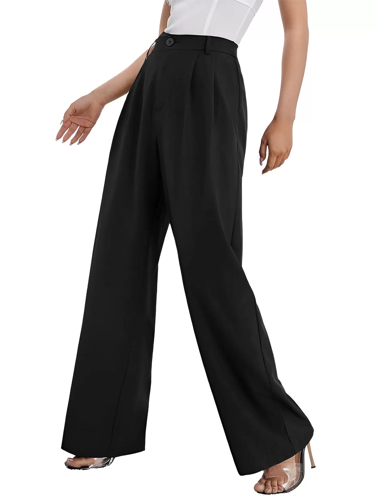 High Rise Zipper Fly Palazzo Pants, 3 of 5