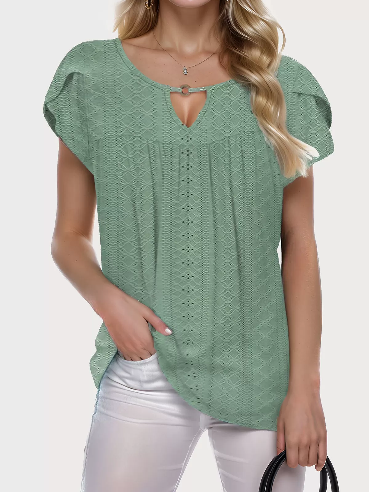 Wrinkle Round Neck Petal Short Sleeve T-shirt, 1 of 4