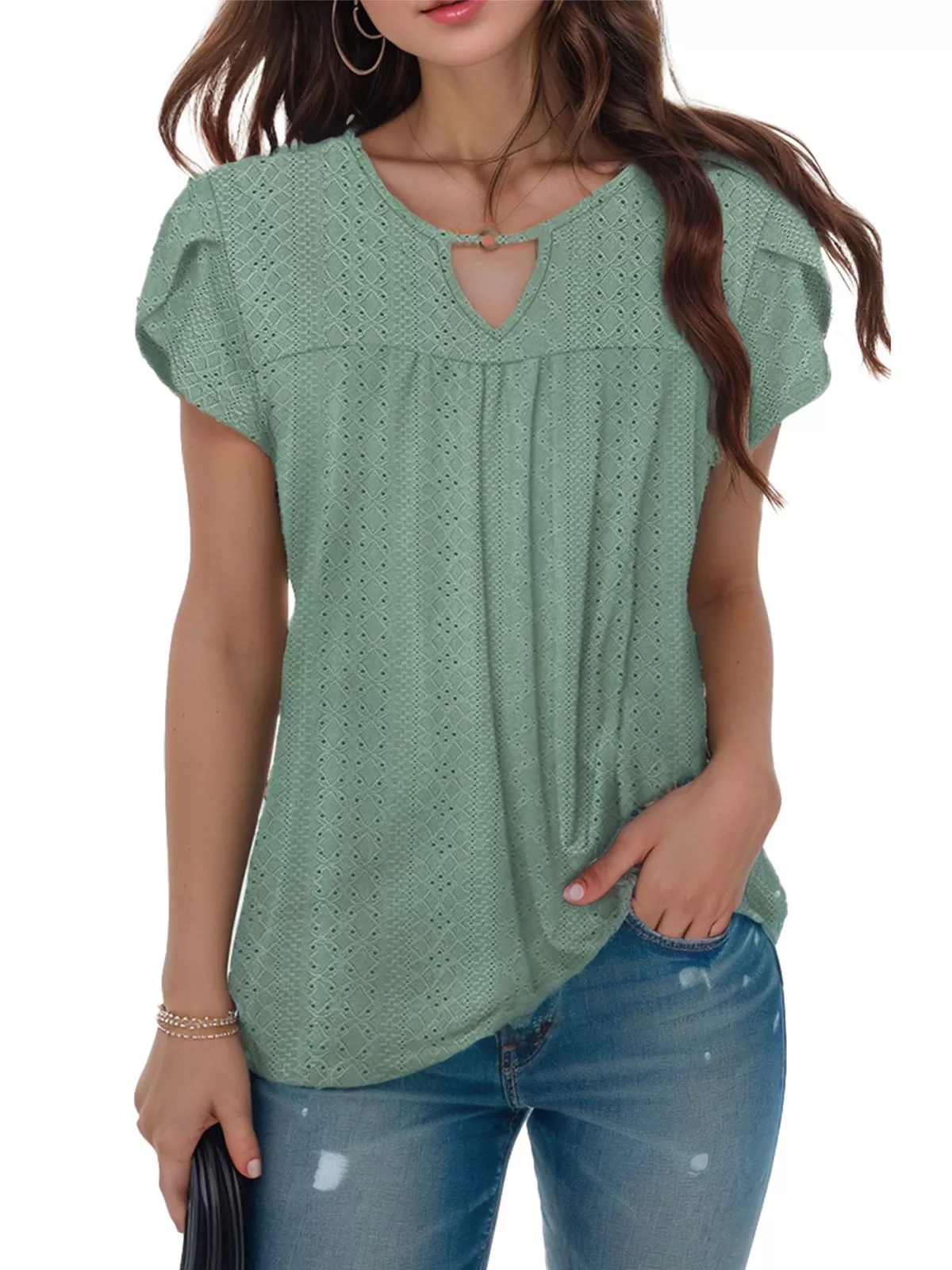 Wrinkle Round Neck Petal Short Sleeve T-shirt, 2 of 4