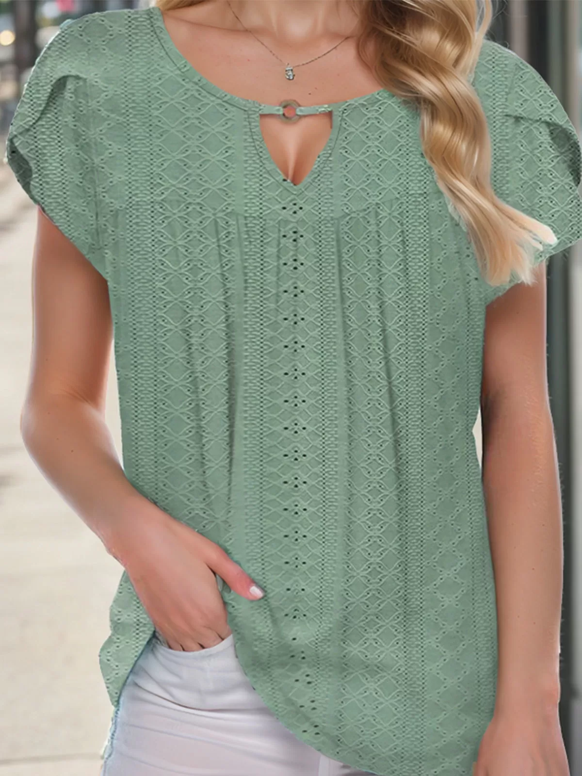 Wrinkle Round Neck Petal Short Sleeve T-shirt, 4 of 4