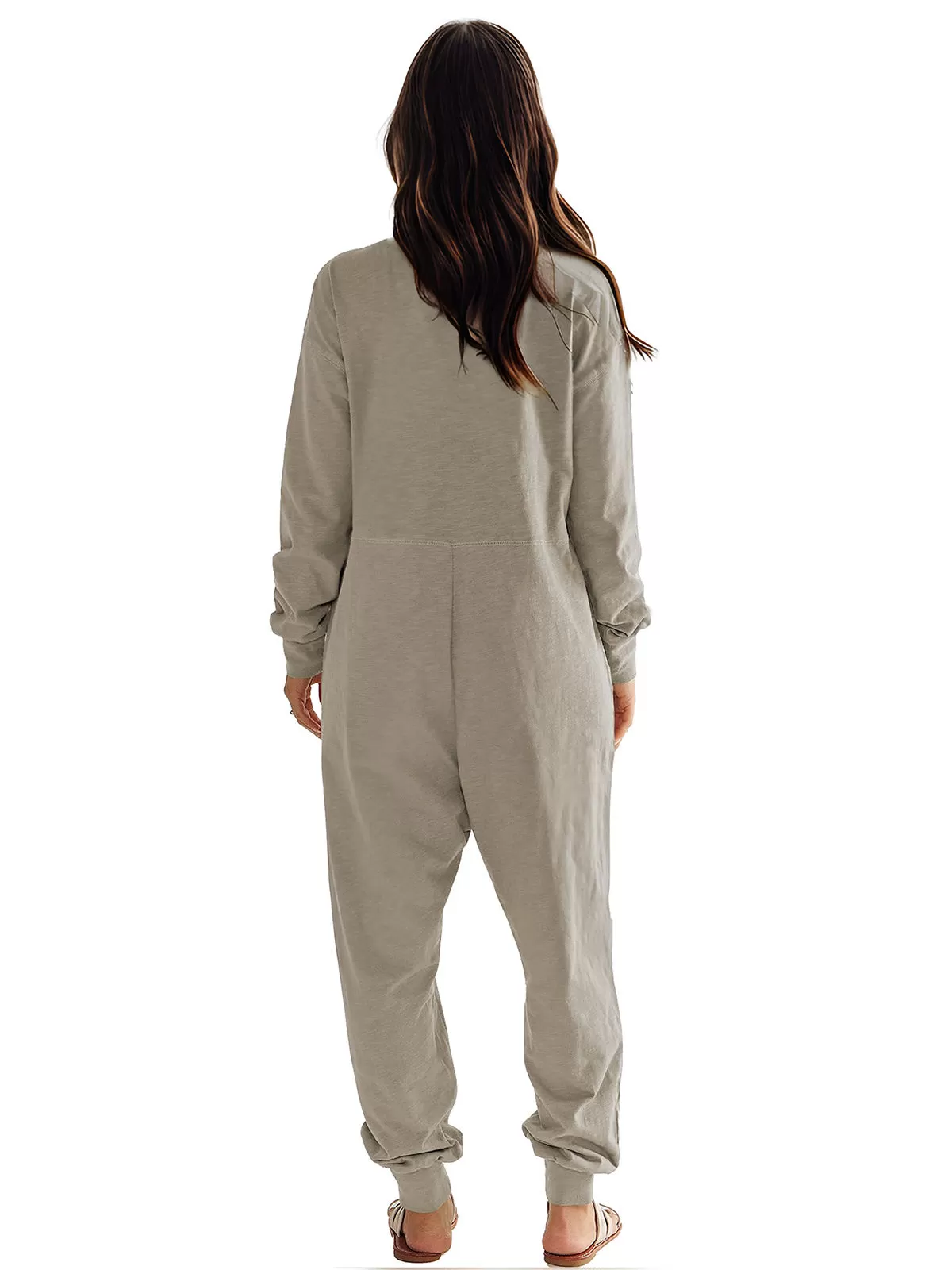 Solid V-neck Long Sleeve Knit Jumpsuit, 6 of 6