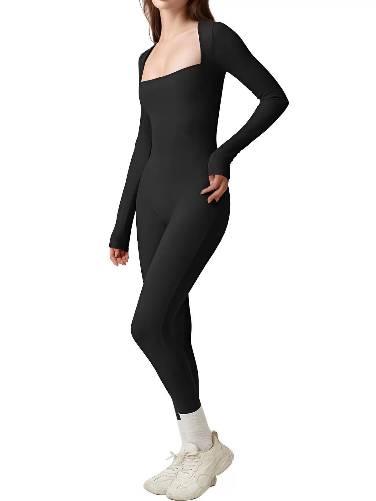 Square Neck High Rise Long Sleeve Jumpsuit, 3 of 5