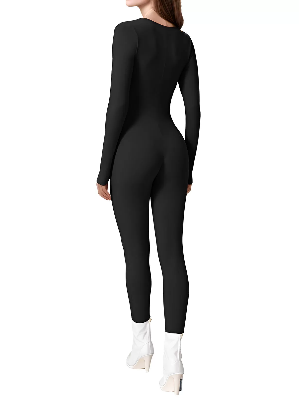 Square Neck High Rise Long Sleeve Jumpsuit, 4 of 5