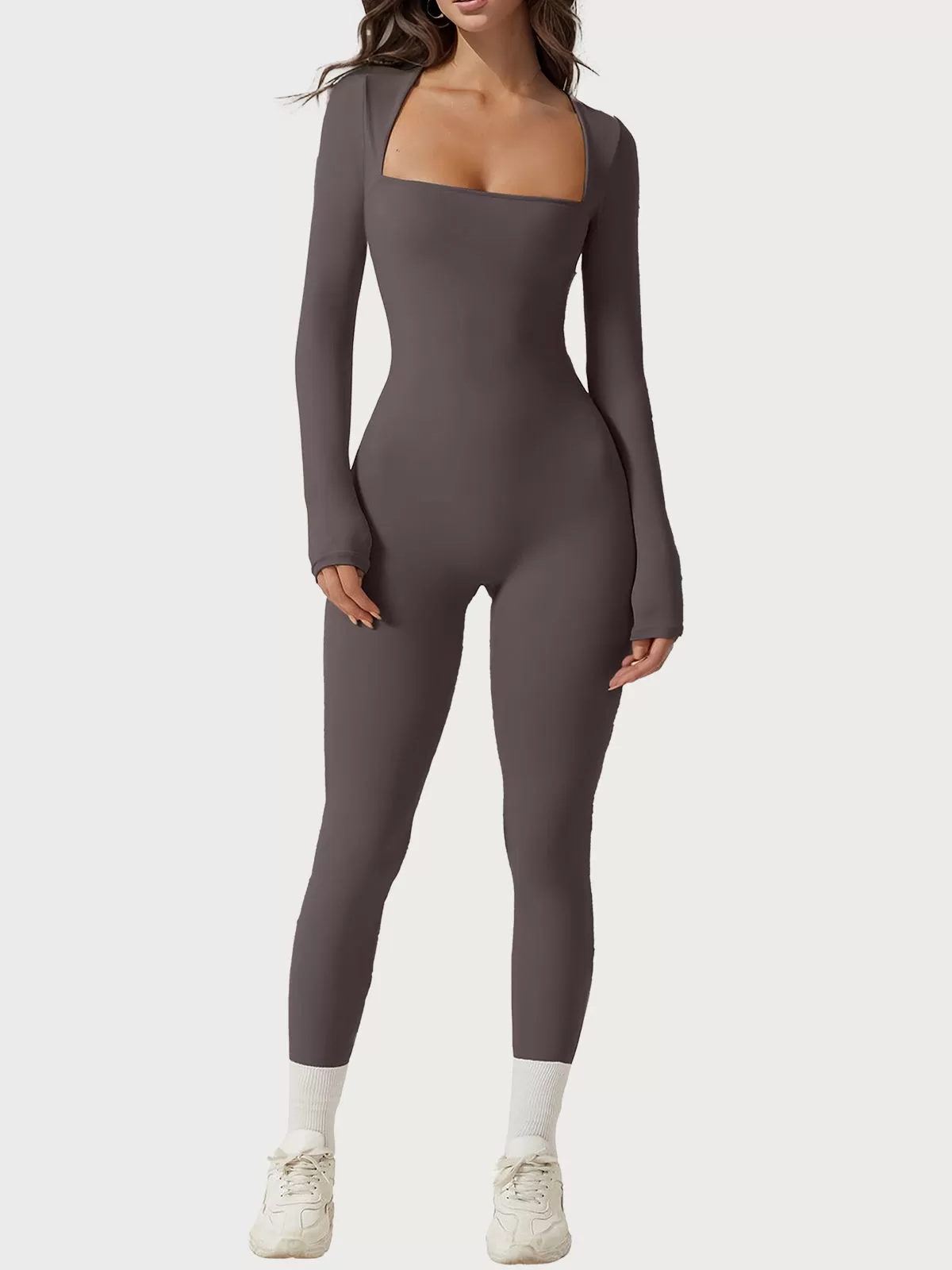 Square Neck High Rise Long Sleeve Jumpsuit, 1 of 6