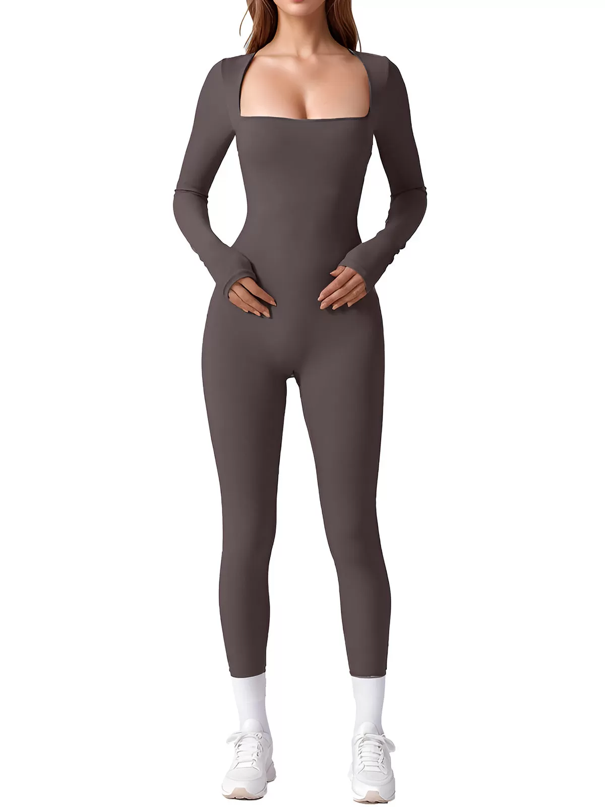 Square Neck High Rise Long Sleeve Jumpsuit, 2 of 6