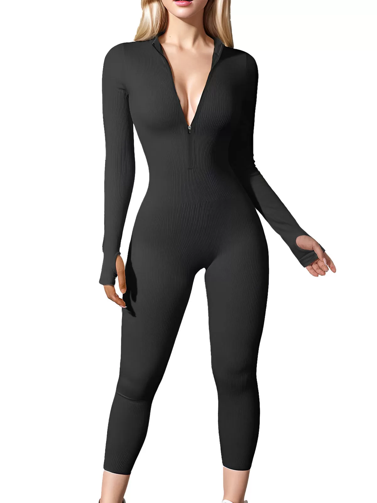 Half-open Collar High Rise Long Sleeve Jumpsuit, 1 of 5