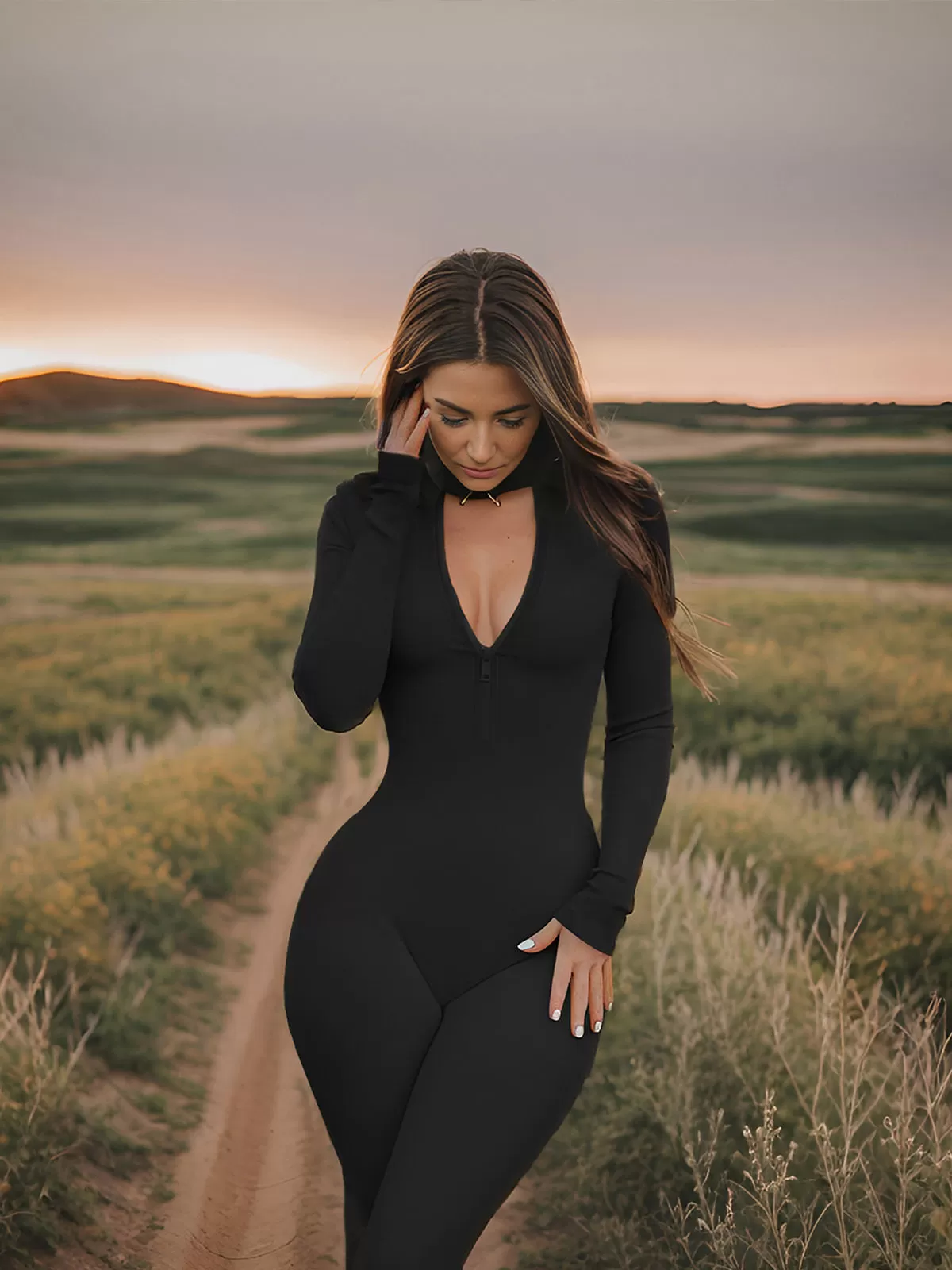 Half-open Collar High Rise Long Sleeve Jumpsuit, 4 of 5