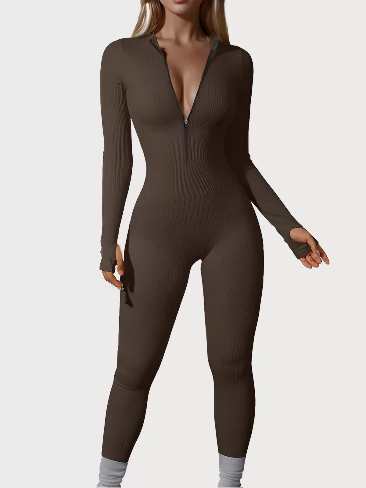 Half-open Collar High Rise Long Sleeve Jumpsuit, 1 of 4