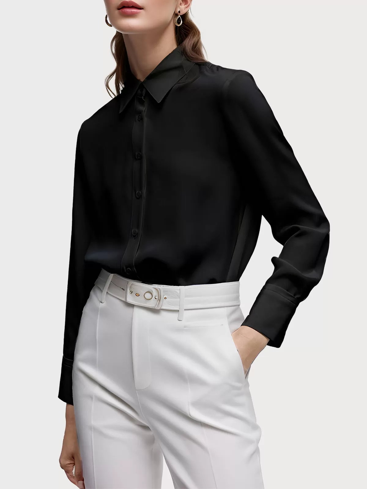 Wrinkle Lapel Shirt Long Sleeve Blouse, 1 of 5