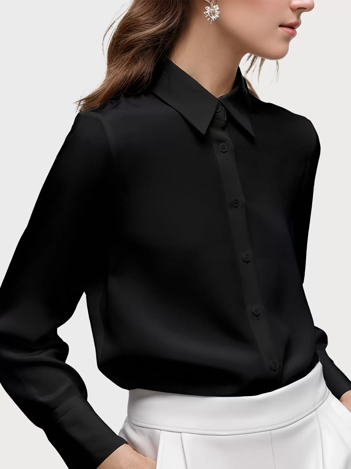 Wrinkle Lapel Shirt Long Sleeve Blouse, 2 of 5