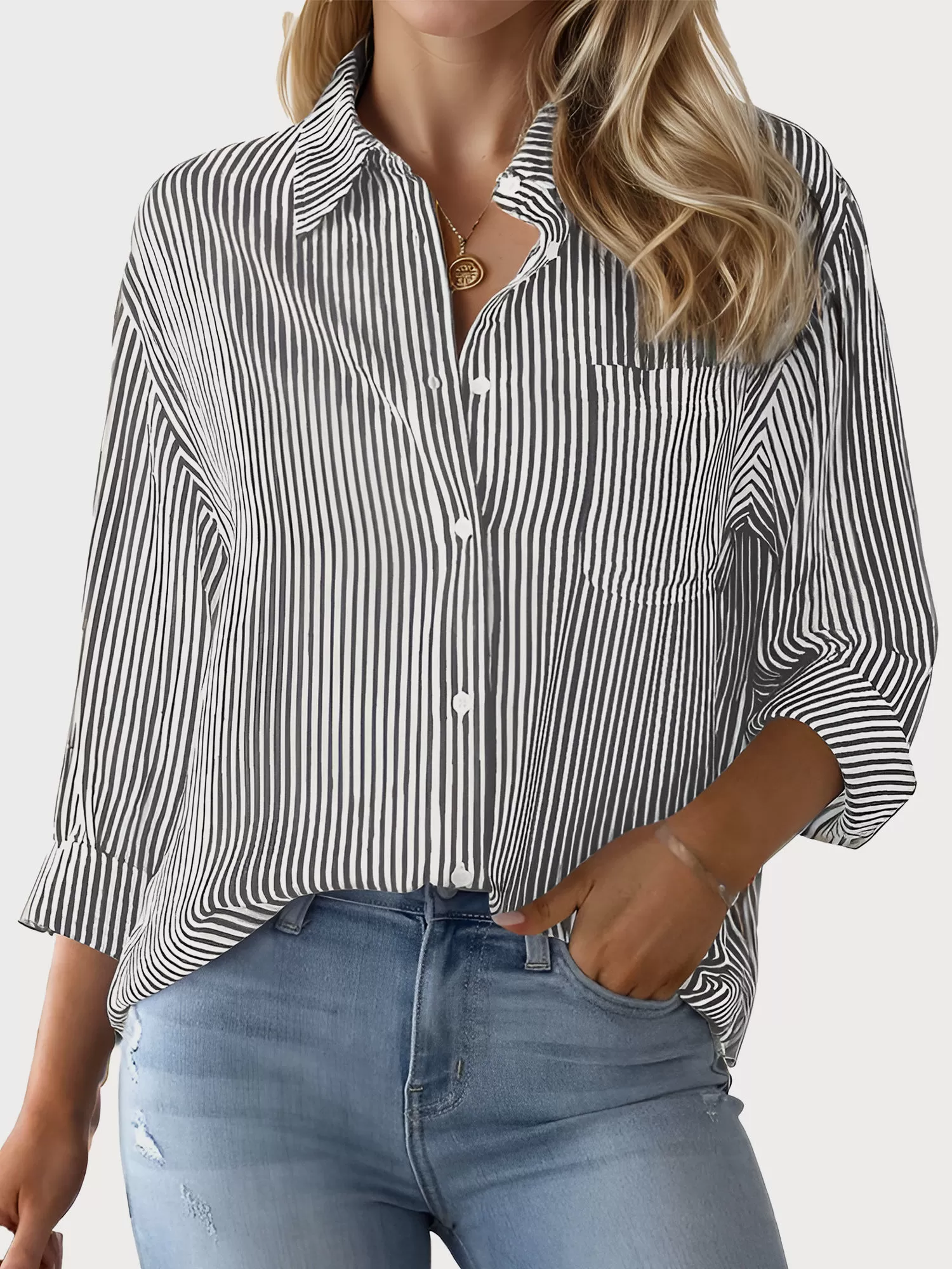 Stripes Lapel Shirt Long Sleeve Blouse, 1 of 5
