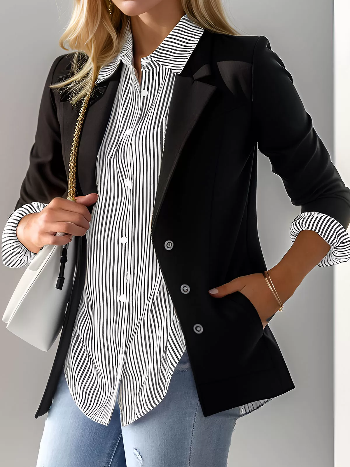 Stripes Lapel Shirt Long Sleeve Blouse, 3 of 5