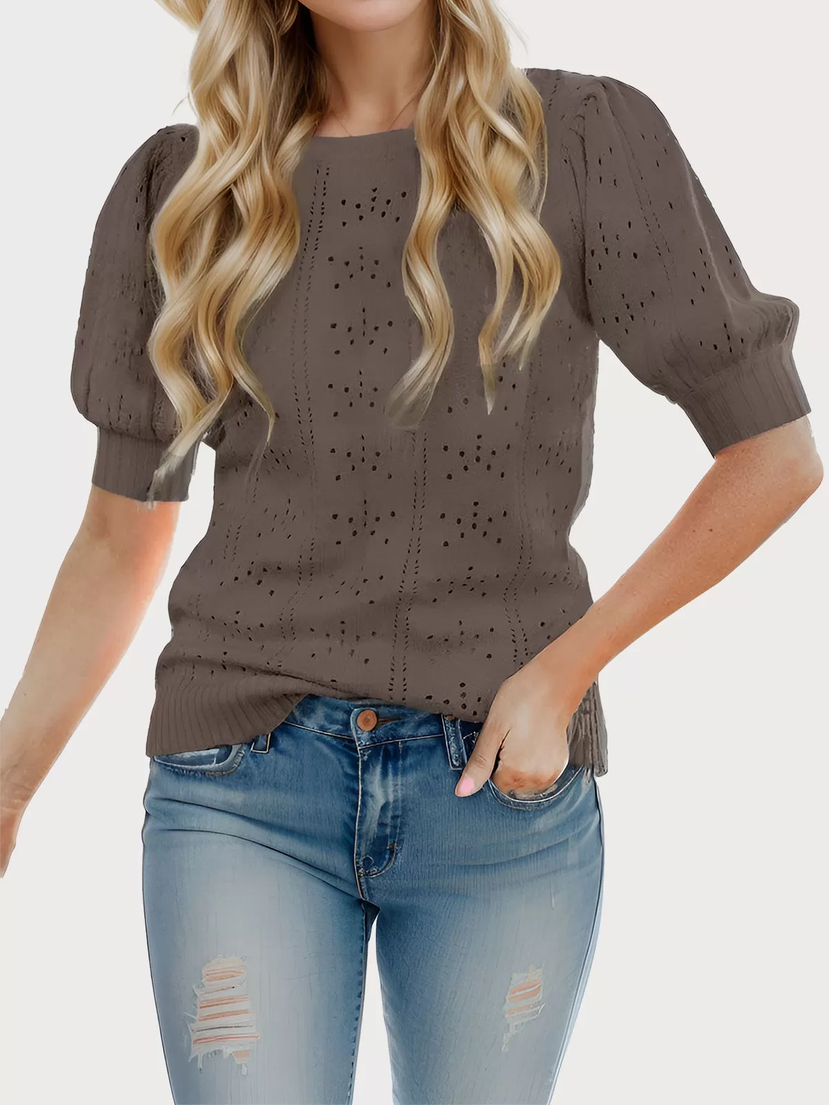 Round Neck Lantern Short Sleeve Sweater, 1 of 6