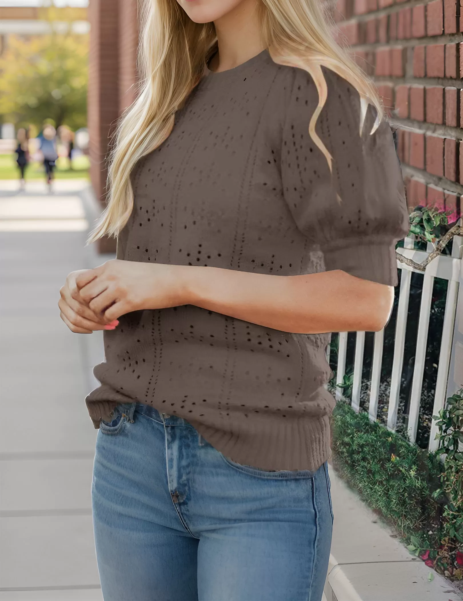 Round Neck Lantern Short Sleeve Sweater, 2 of 6