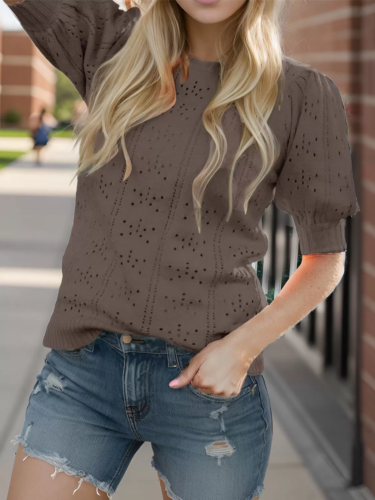 Round Neck Lantern Short Sleeve Sweater, 3 of 6