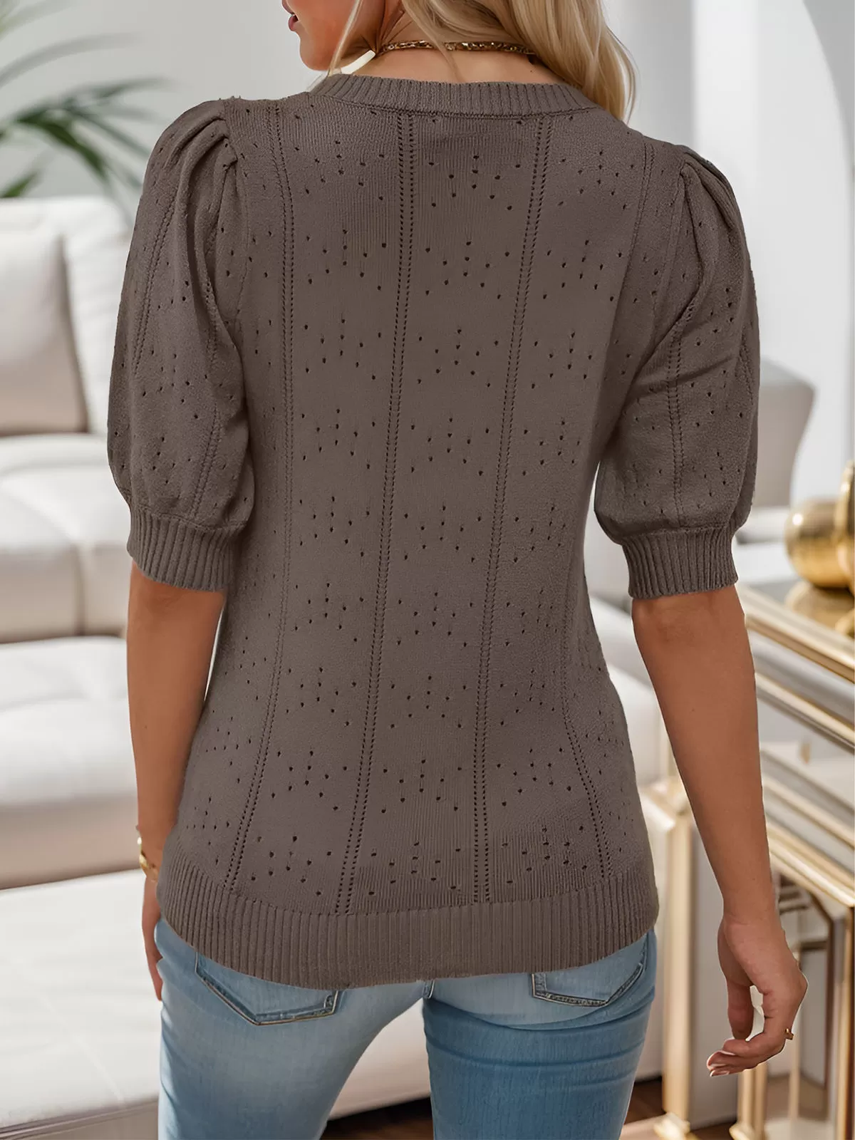 Round Neck Lantern Short Sleeve Sweater, 4 of 6