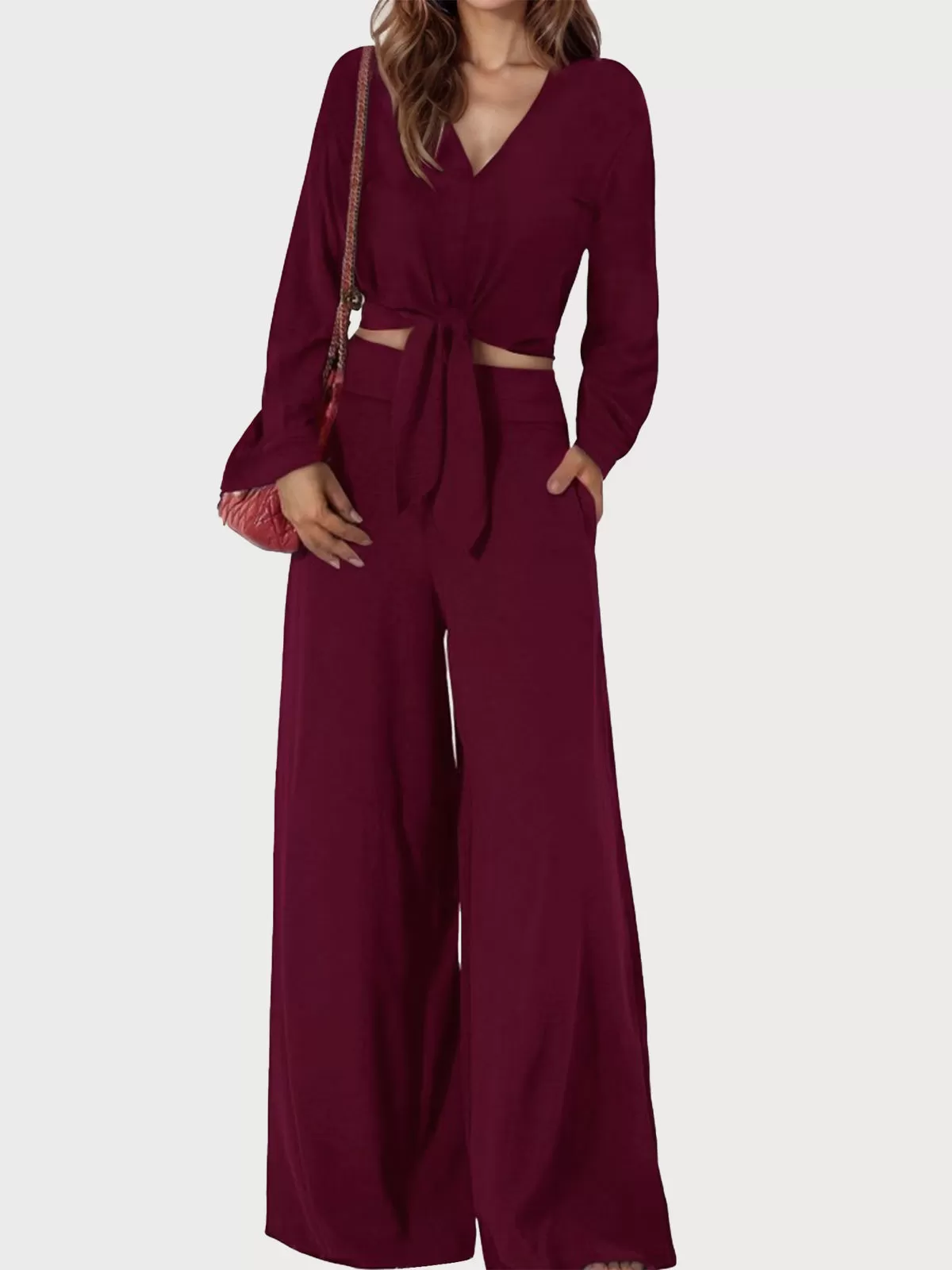 V-neck Long Sleeve Blouse & Palazzo Pants, 1 of 5