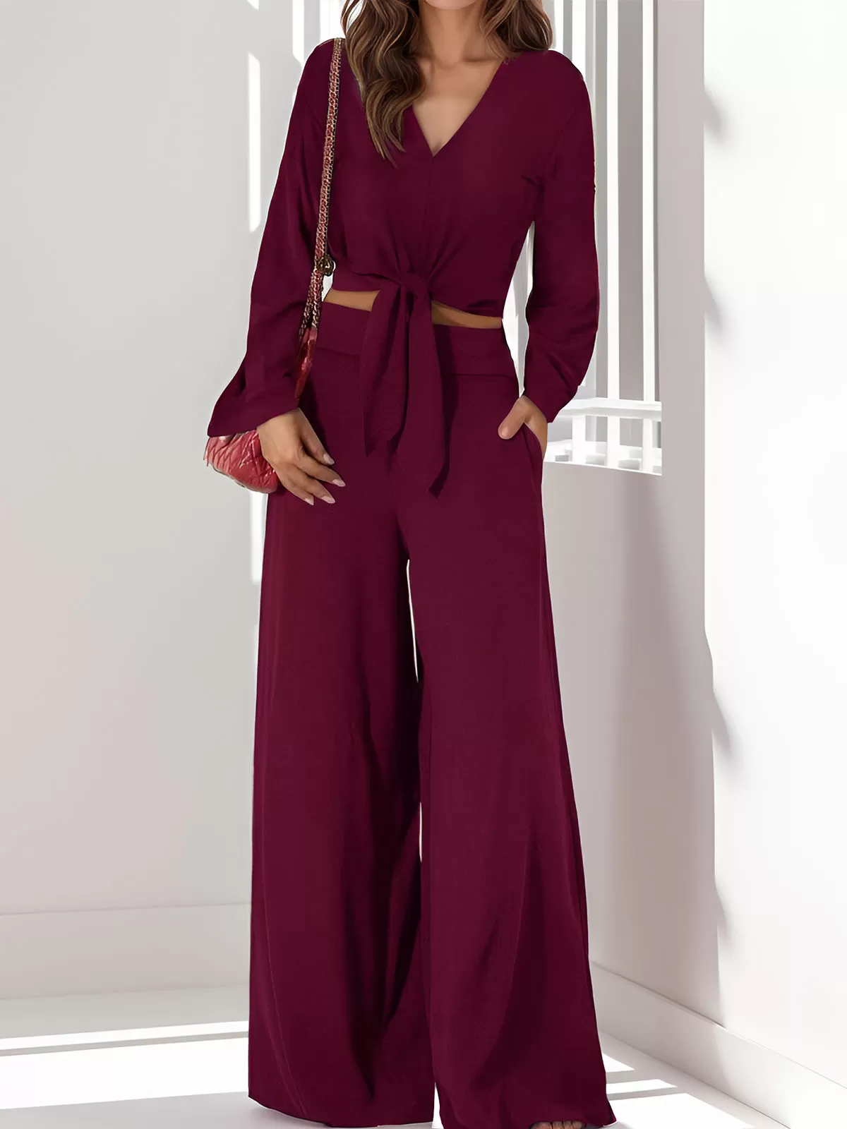 V-neck Long Sleeve Blouse & Palazzo Pants, 2 of 5