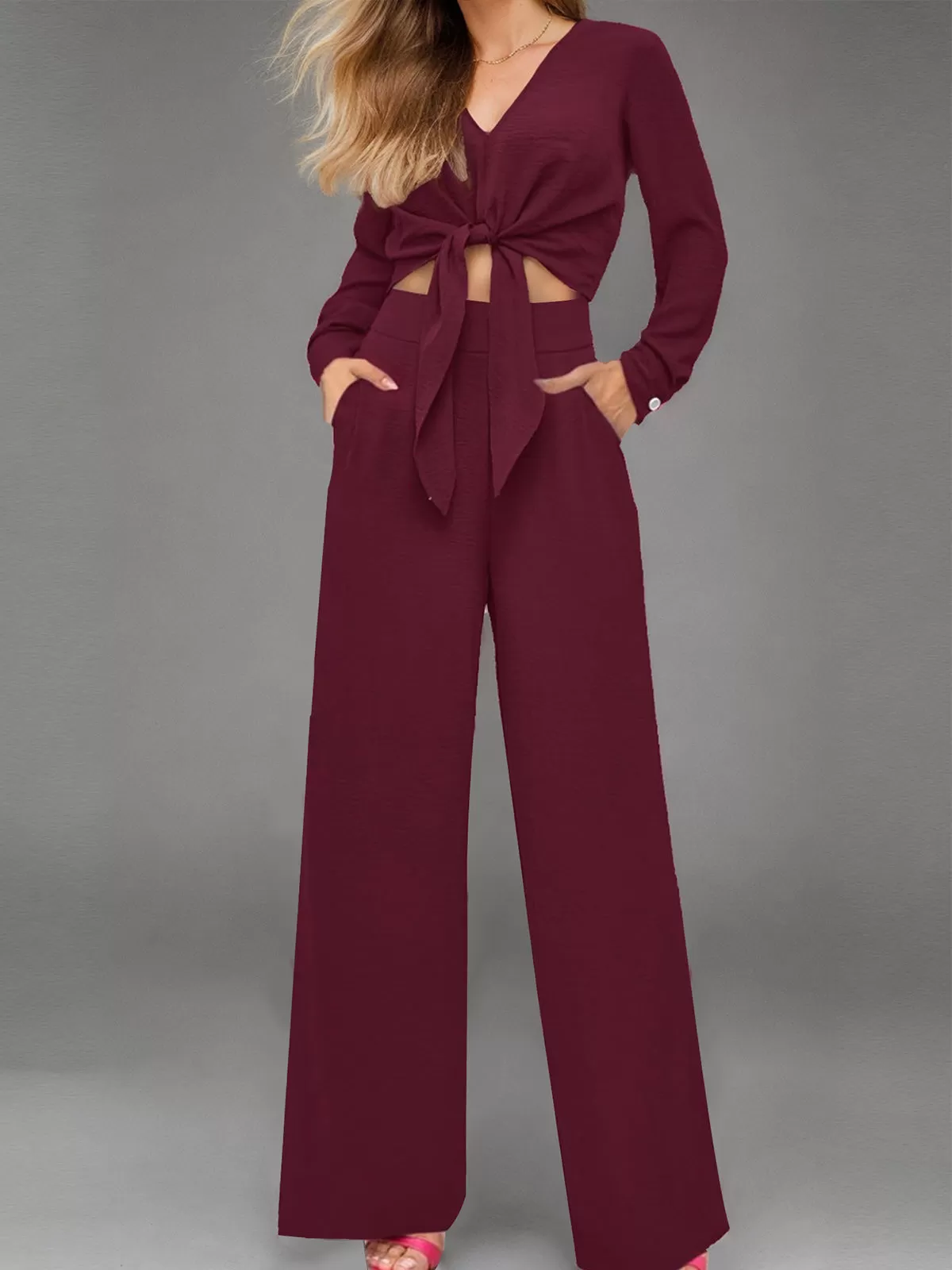 V-neck Long Sleeve Blouse & Palazzo Pants, 3 of 5