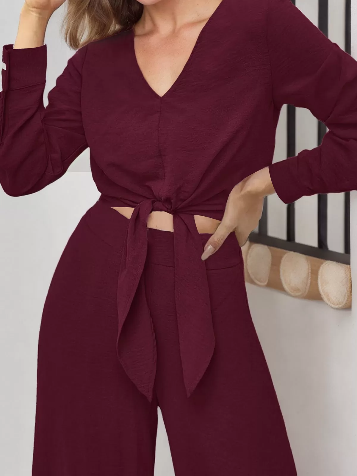 V-neck Long Sleeve Blouse & Palazzo Pants, 5 of 5