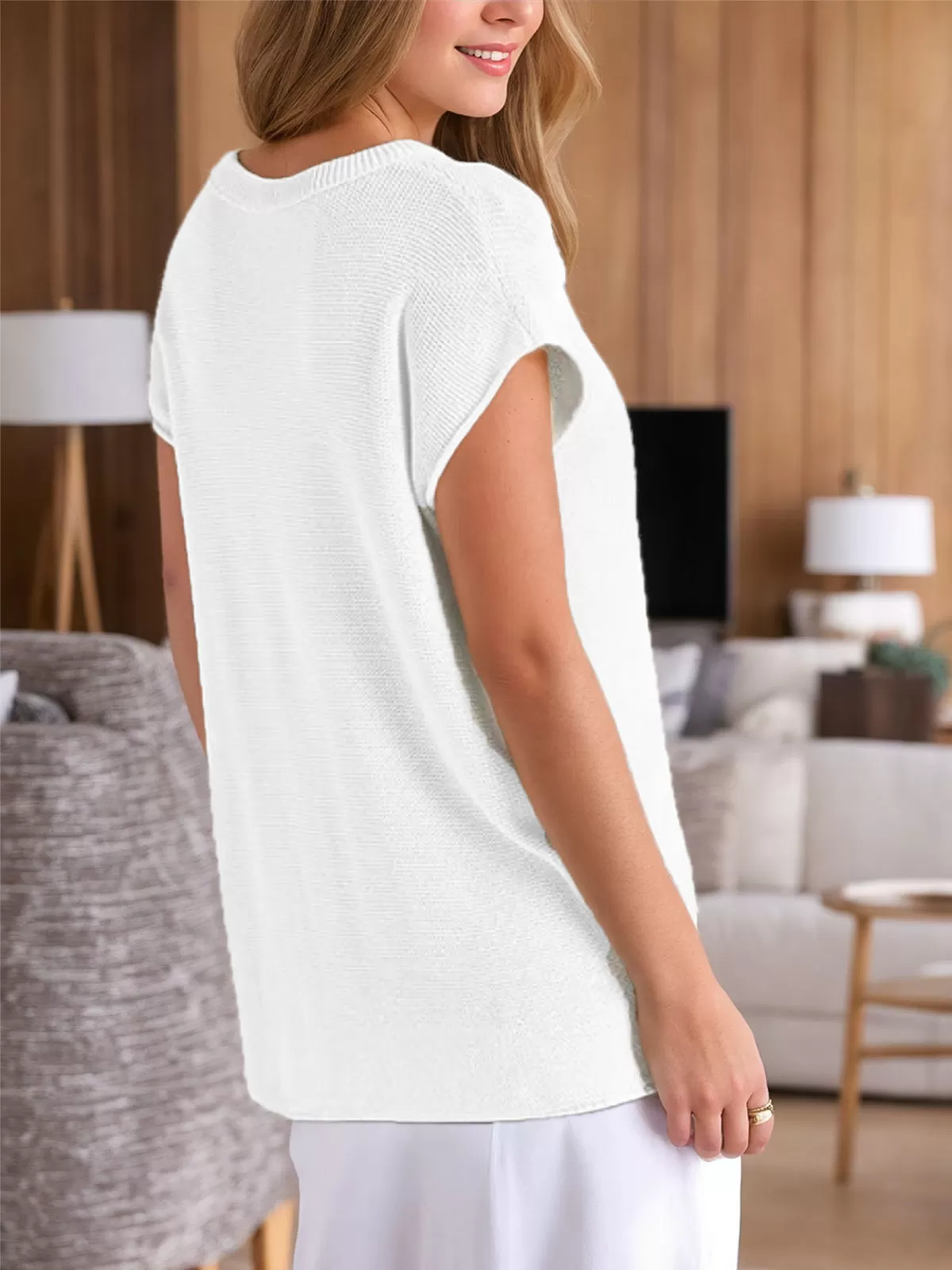 Summer Round Neck Cap Sleeve Sweater, 6 of 6