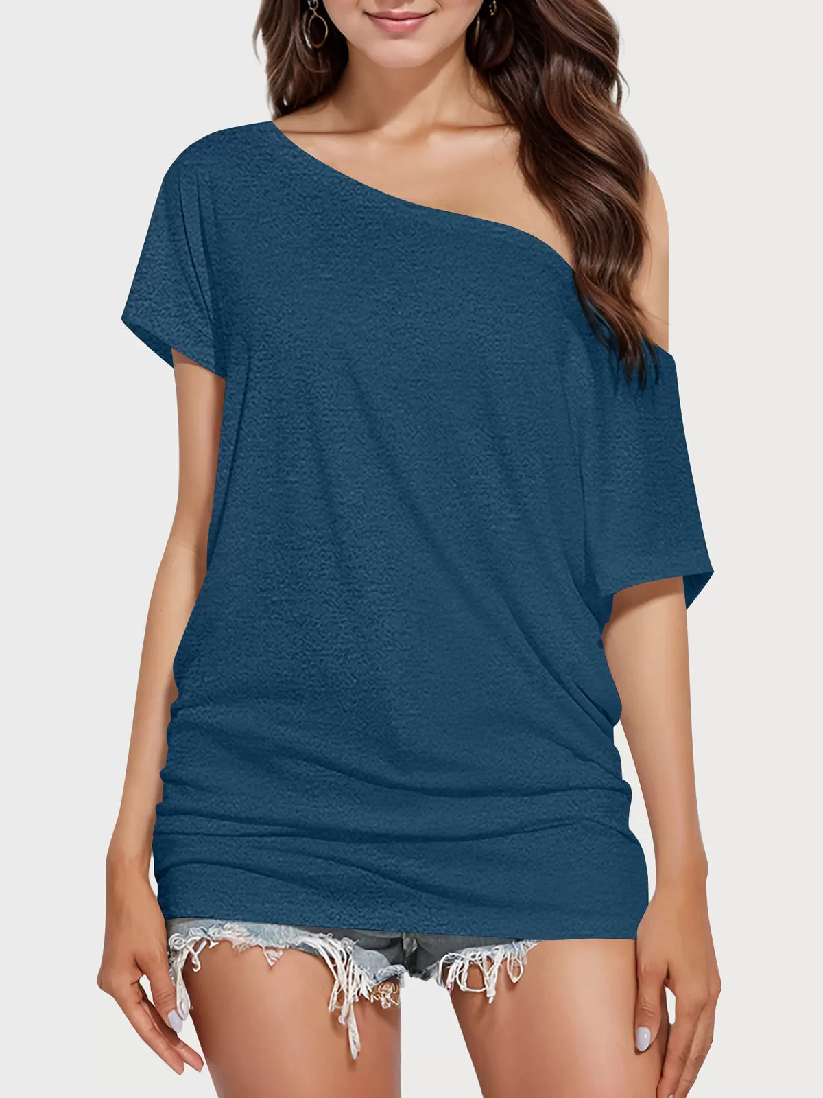 Off Shoulder Casual Loose T-shirt, 1 of 7