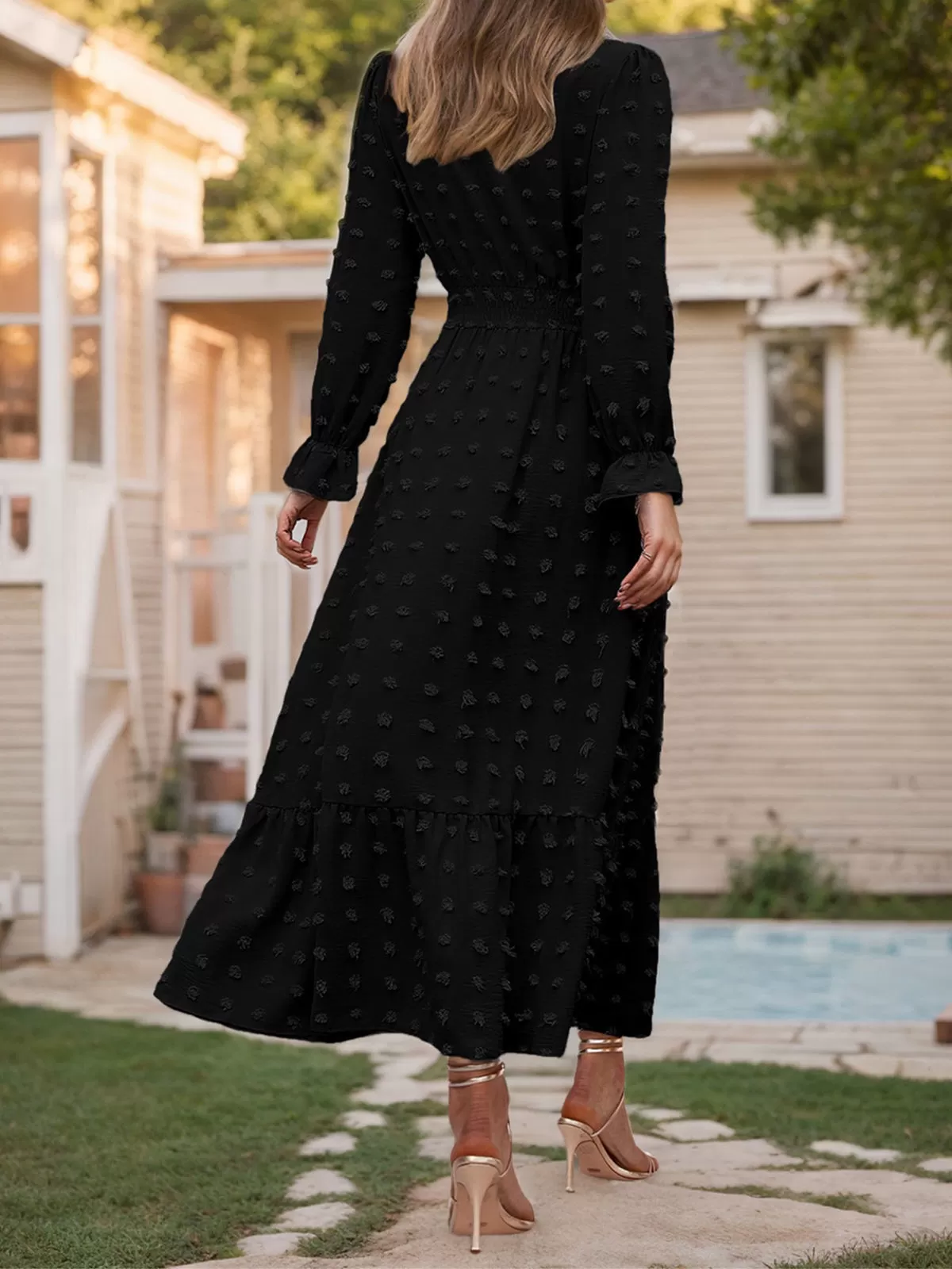 Wrinkle V-neck Lantern A-line Dress, 3 of 6