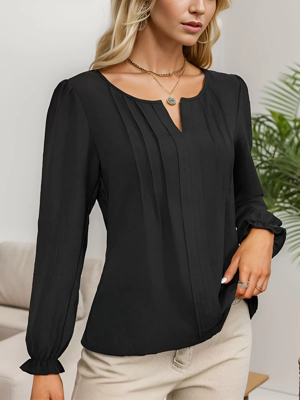 V-neck Lantern Long Sleeve Blouse, 5 of 6