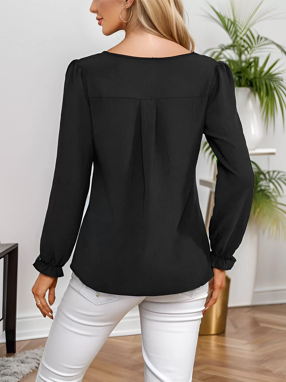 V-neck Lantern Long Sleeve Blouse, 6 of 6